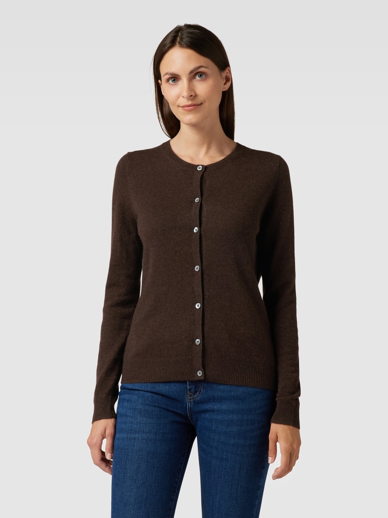 Strickjacke aus Kaschmir mit Knopfleiste in schokobraun meliert