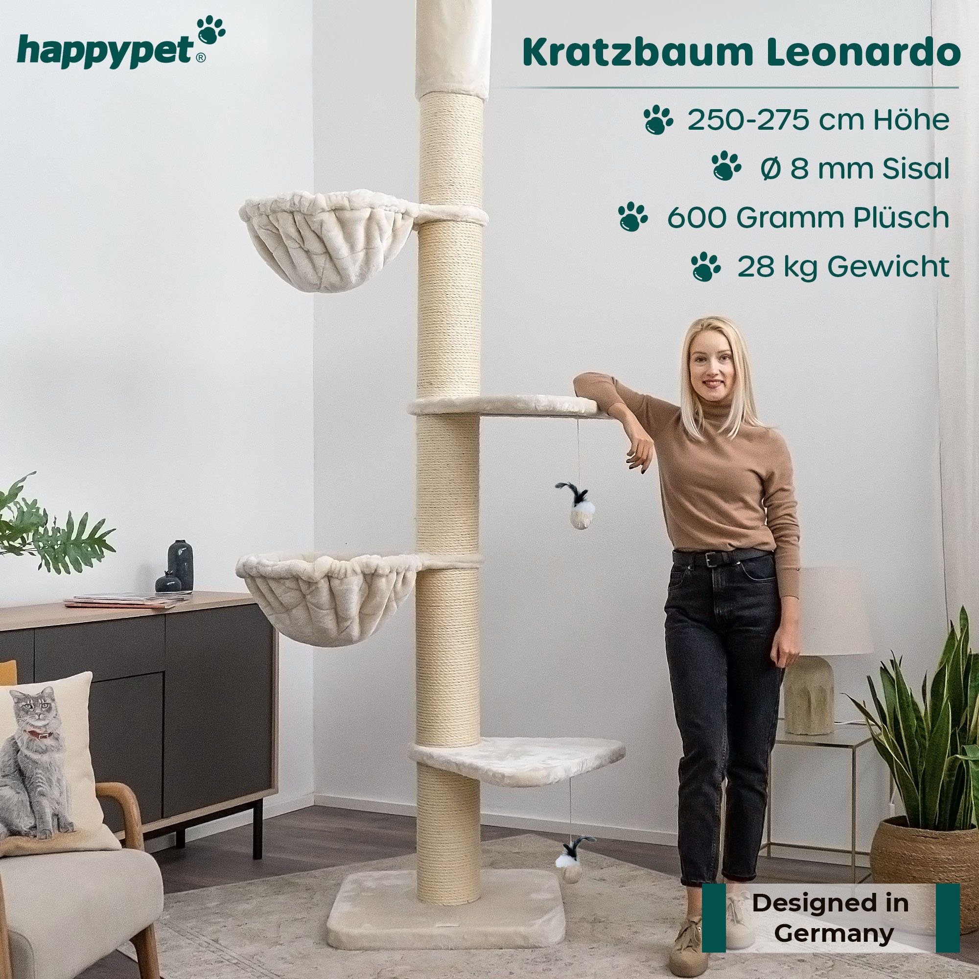 Happypet Kratzbaum MC2730, Leonardo, 250 - 275 cm, Deckenhoch für große Katzen