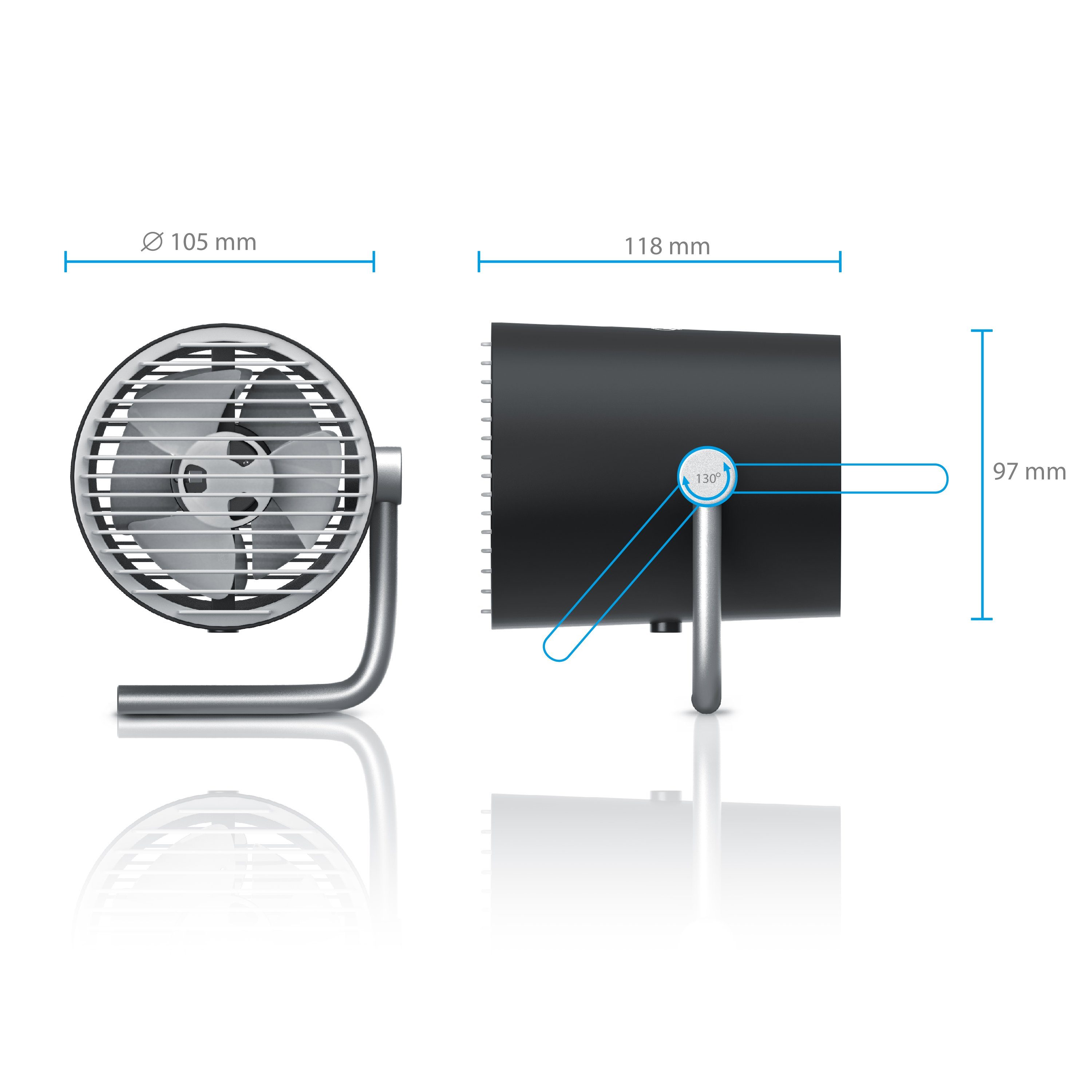 CSL Mini USB-Ventilator, 2 Geschwindigkeitsstufen, Leises Betriebsgeräusch, 30° Neigungswinkel
