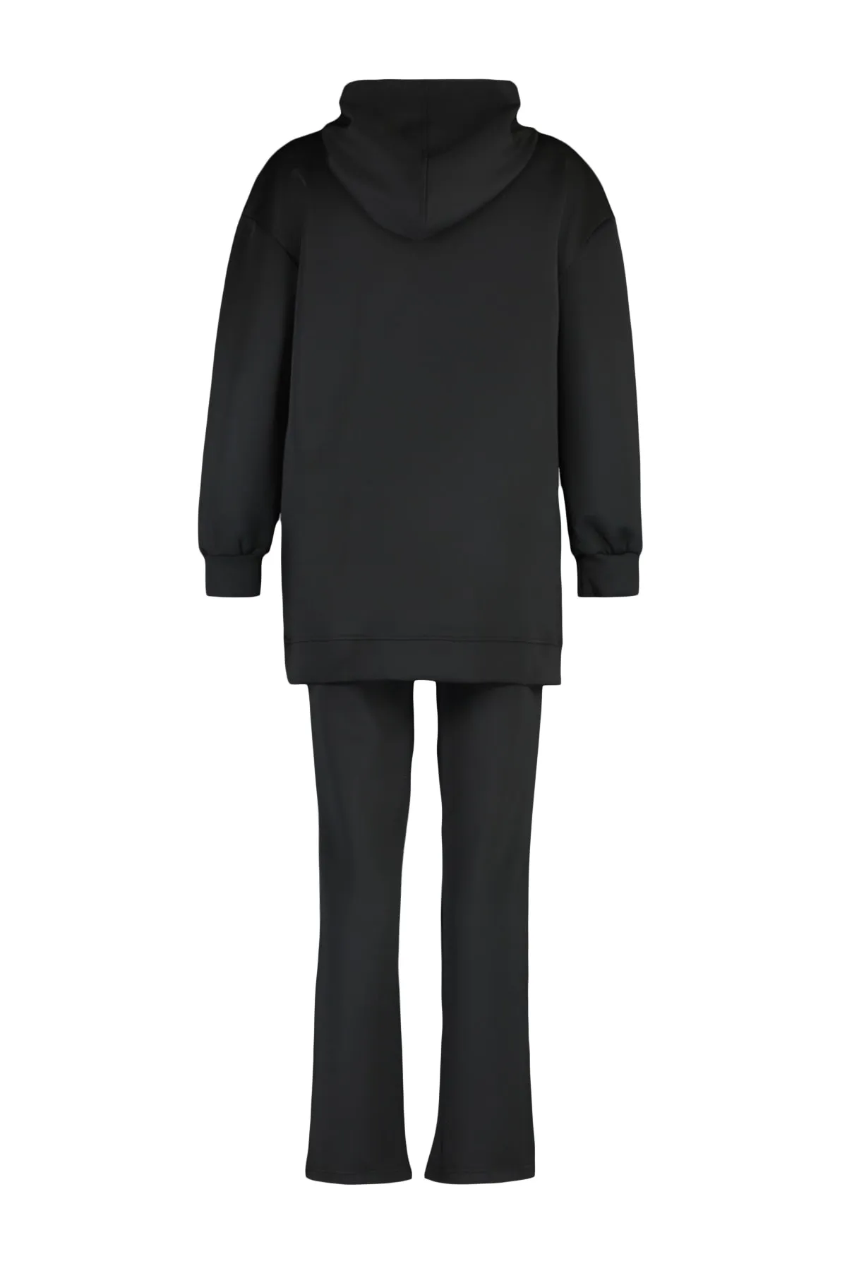 Trendyol Modest  Schwarzes Scuba-Sweatshirt-Hosen-Strickset mit Kapuze und Schlitzdetail TCTAW23US00139