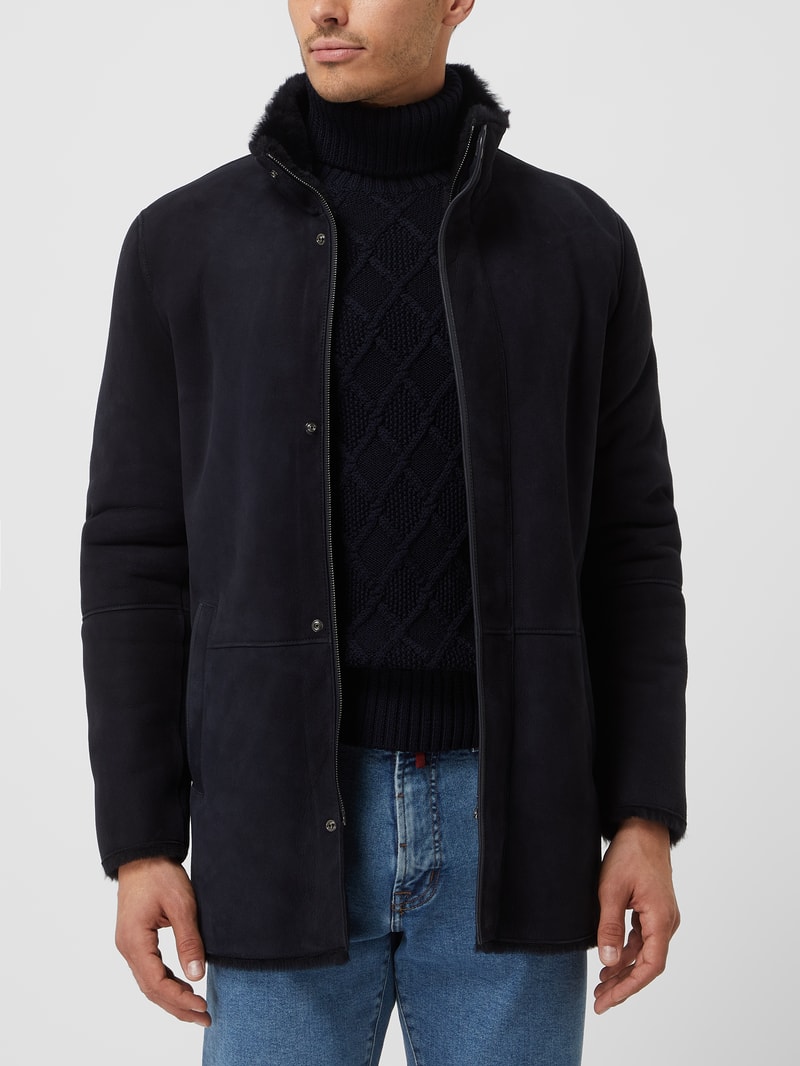 Lederjacke aus Lammshearling in marineblau
