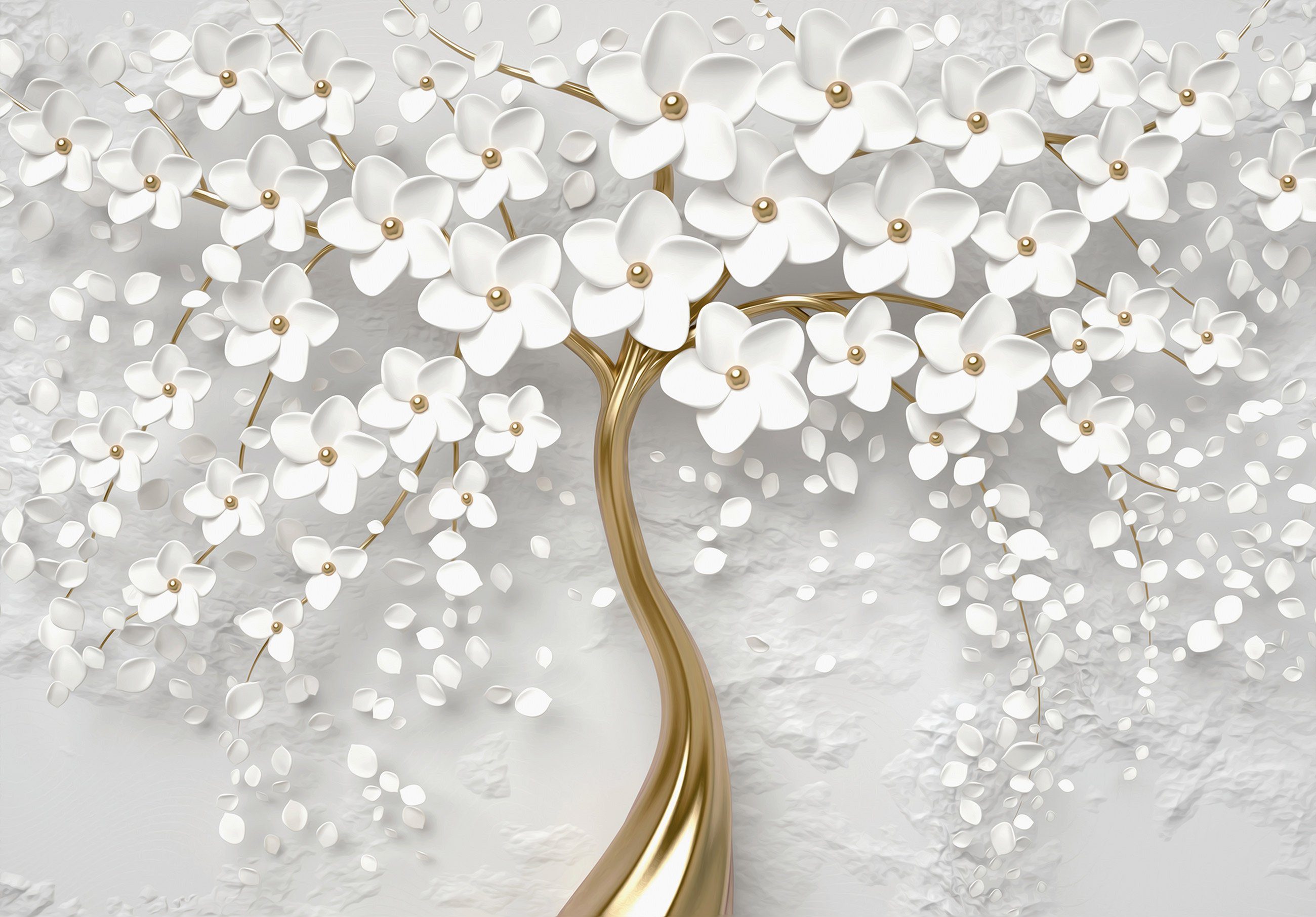 Wallarena Vinyltapete 3D EFFEKT Blumen Wohnzimmer Schlafzimmer Tapete Wandtapete Motivtapete, Strukturiert, Baum, Vliestapete inklusive Kleister
