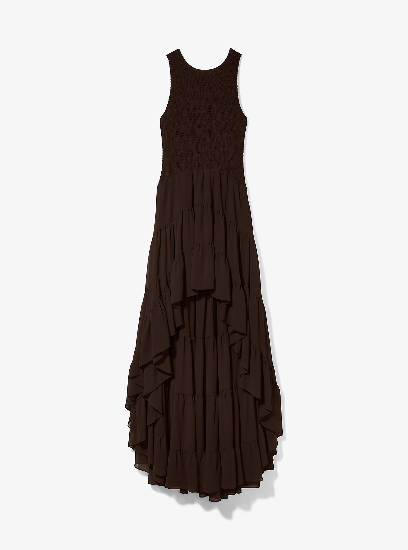 Georgette Smocked High-Low Dress - CHOCOLATE