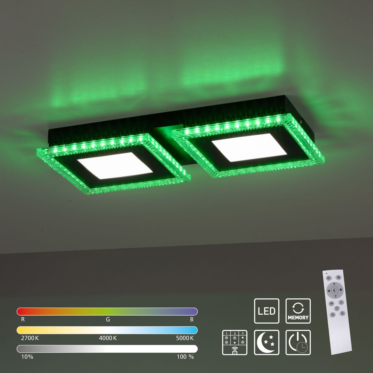 JUST LIGHT LED-Deckenleuchte ACRI, mit RGB Farbmodus, CCT, dimmbar, schwarz
