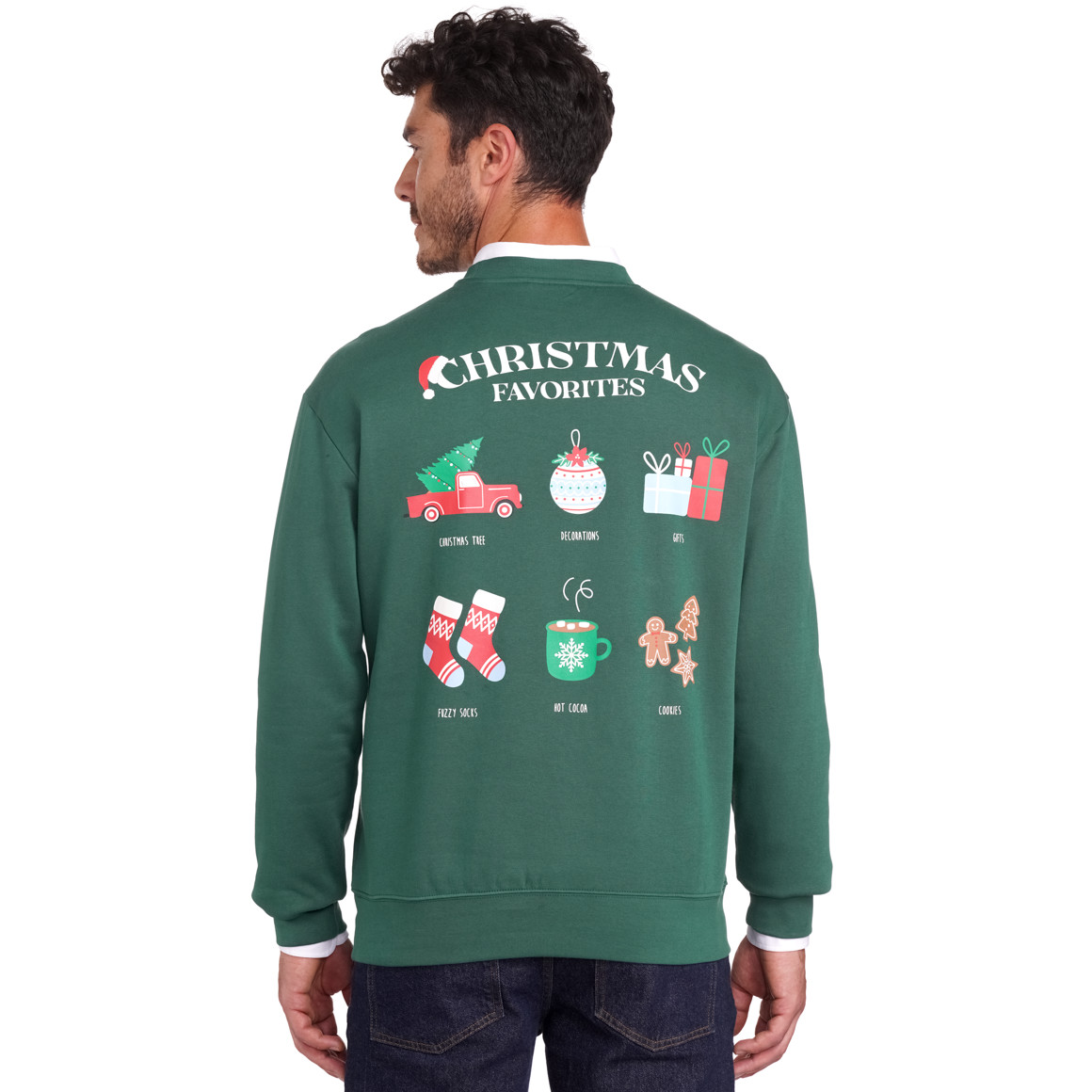 Herren Weihnachtssweatshirt mit Rückenprint dunkelgrün