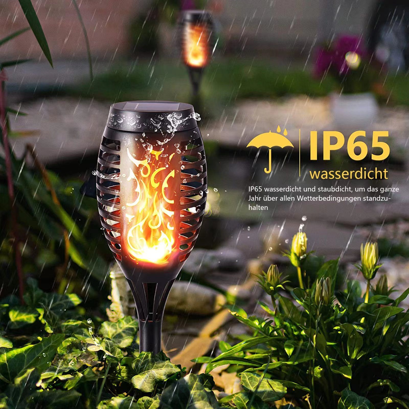 iceagle LED Solarleuchte Solarleuchten Garten - 6 Stück LED Solar Fackel Gartenfackeln, LED fest integriert