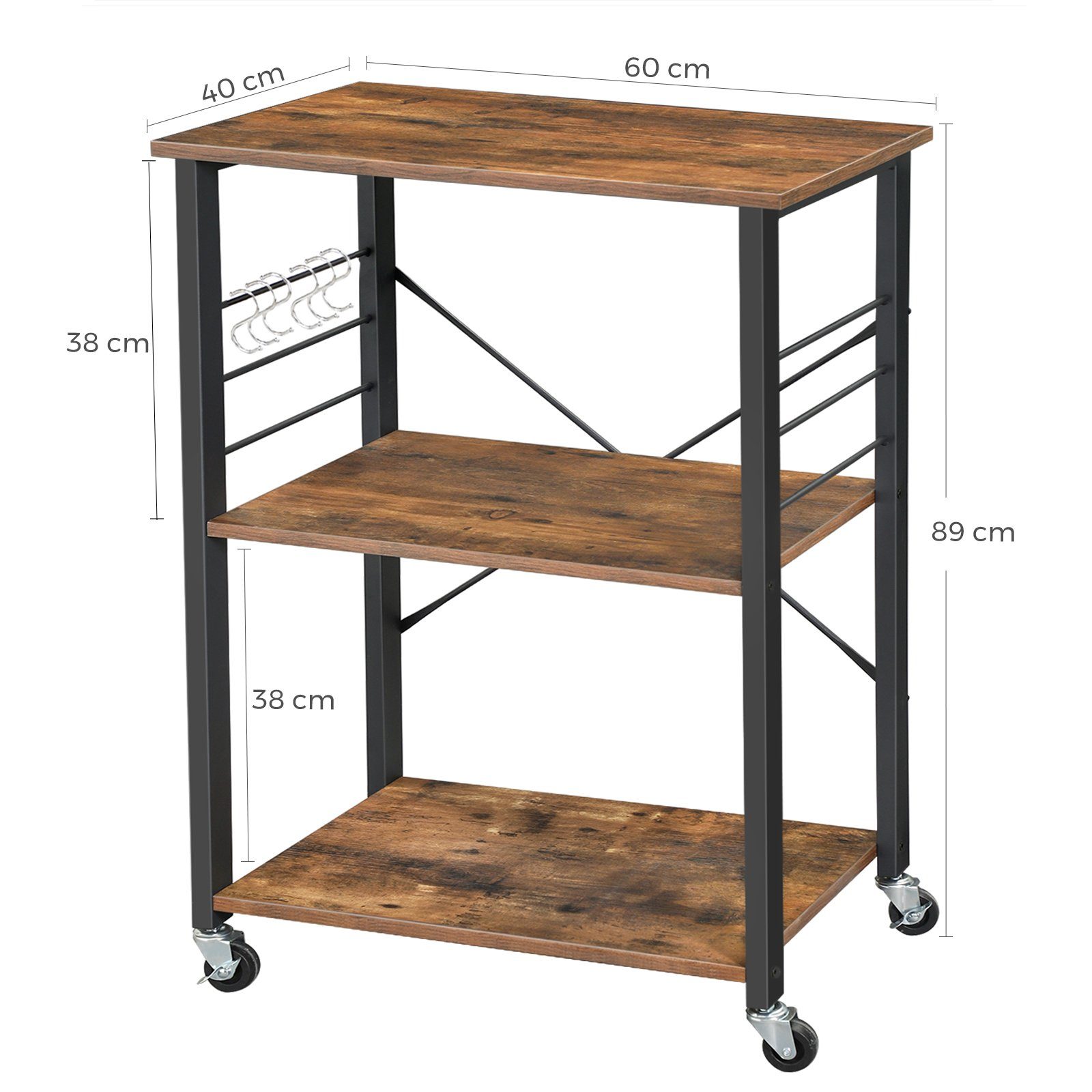VASAGLE Servierwagen, Standregal, Küchenwagen, 60 x 40 x 89 cm (L x B x H)