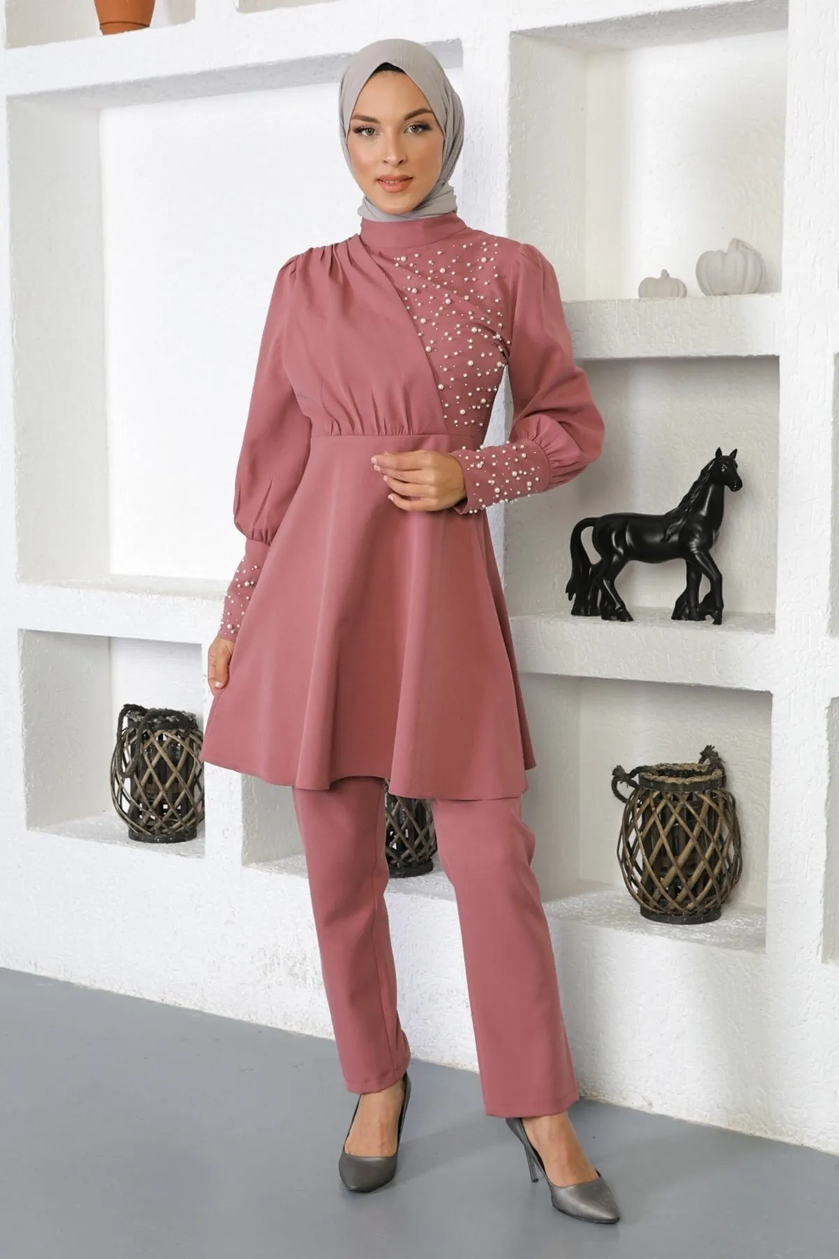Modamihram  Doppelset mit Perlen, Dusty Rose 17800
