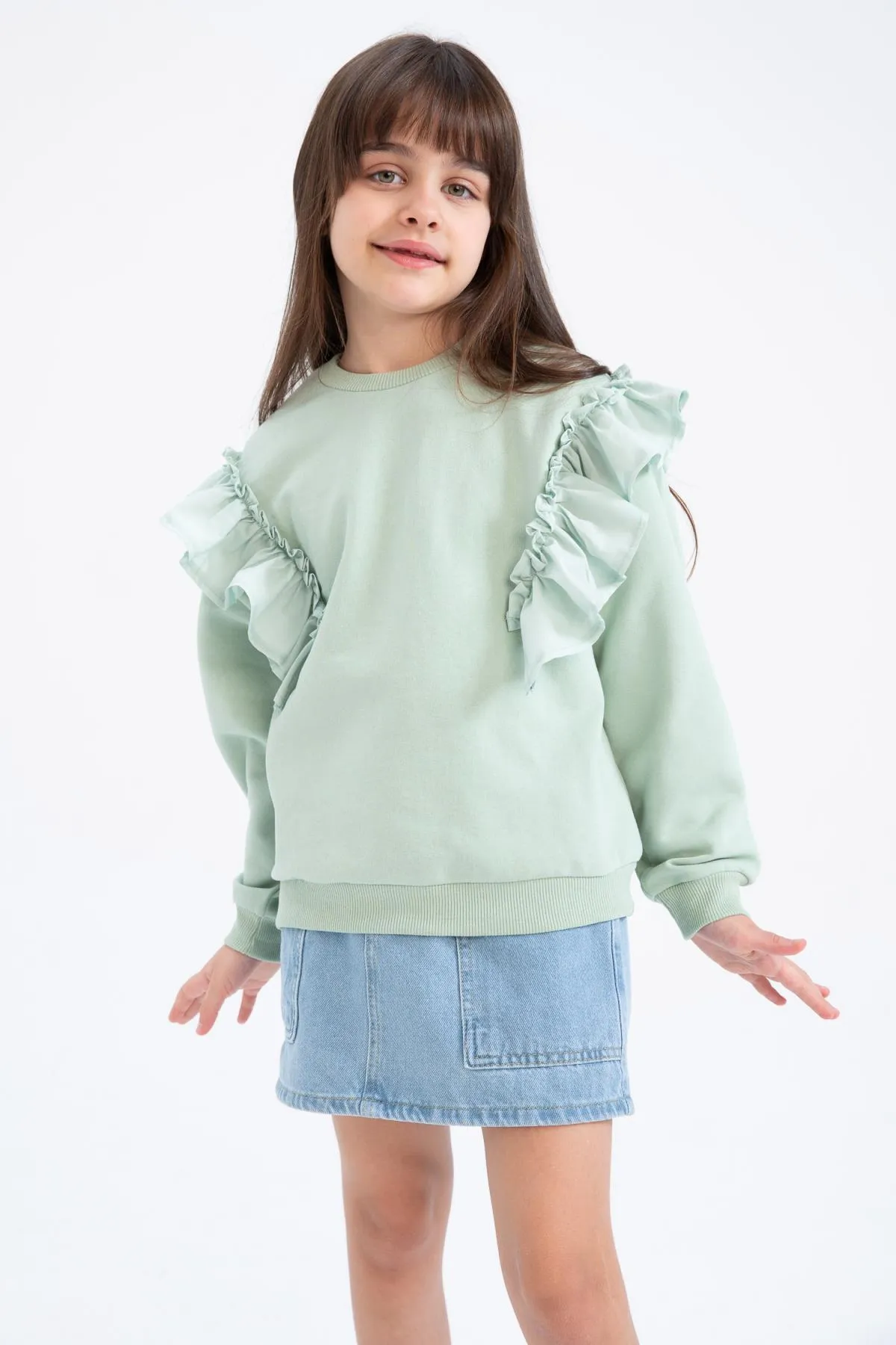 DeFacto  Weiches, flauschiges Mädchen-Sweatshirt mit Rundhalsausschnitt