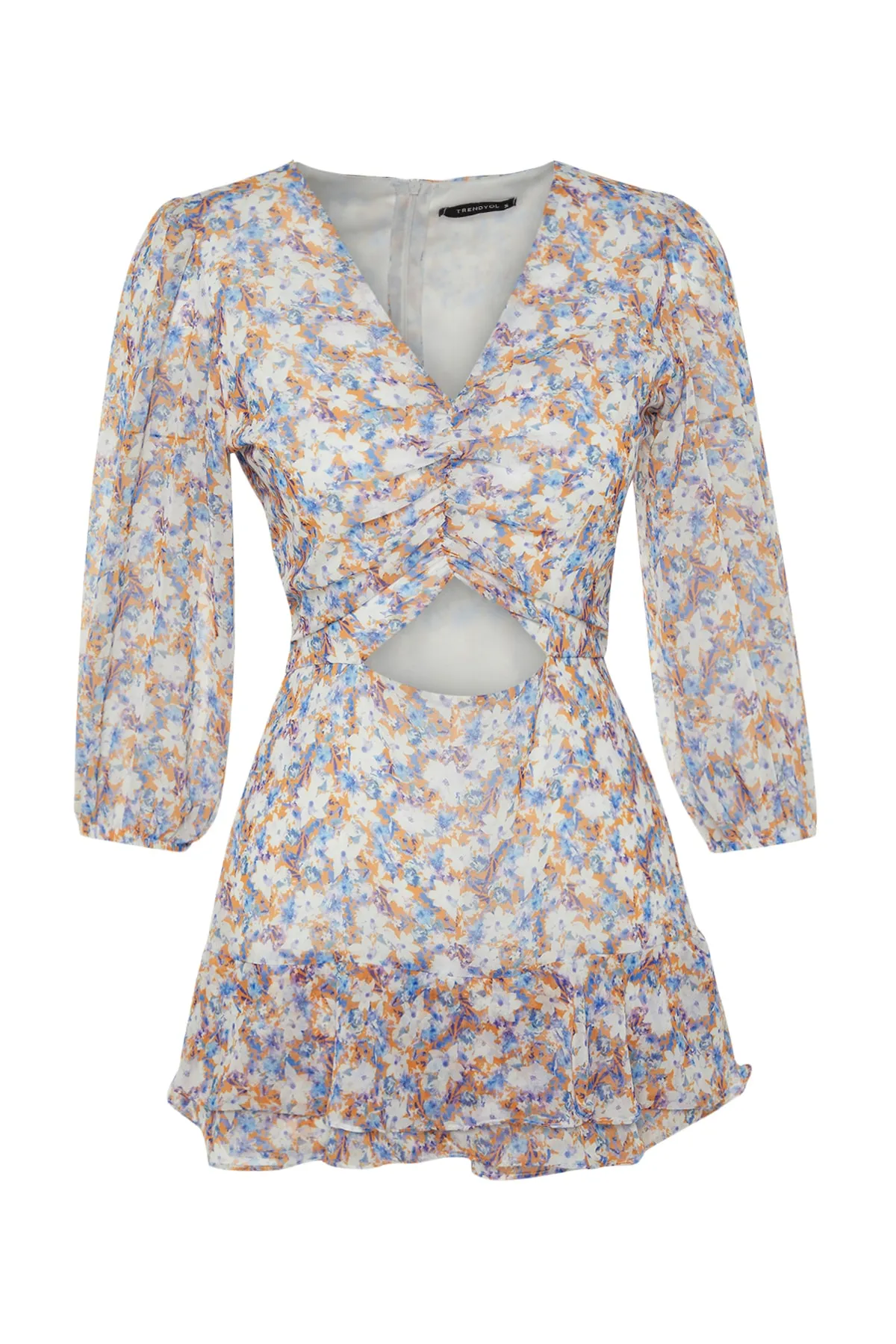 Trendyol Collection  Mehrfarbiger Mini-Weboverall mit Blumenausschnitt und detailliertem Ausschnitt TWOSS23TU00113