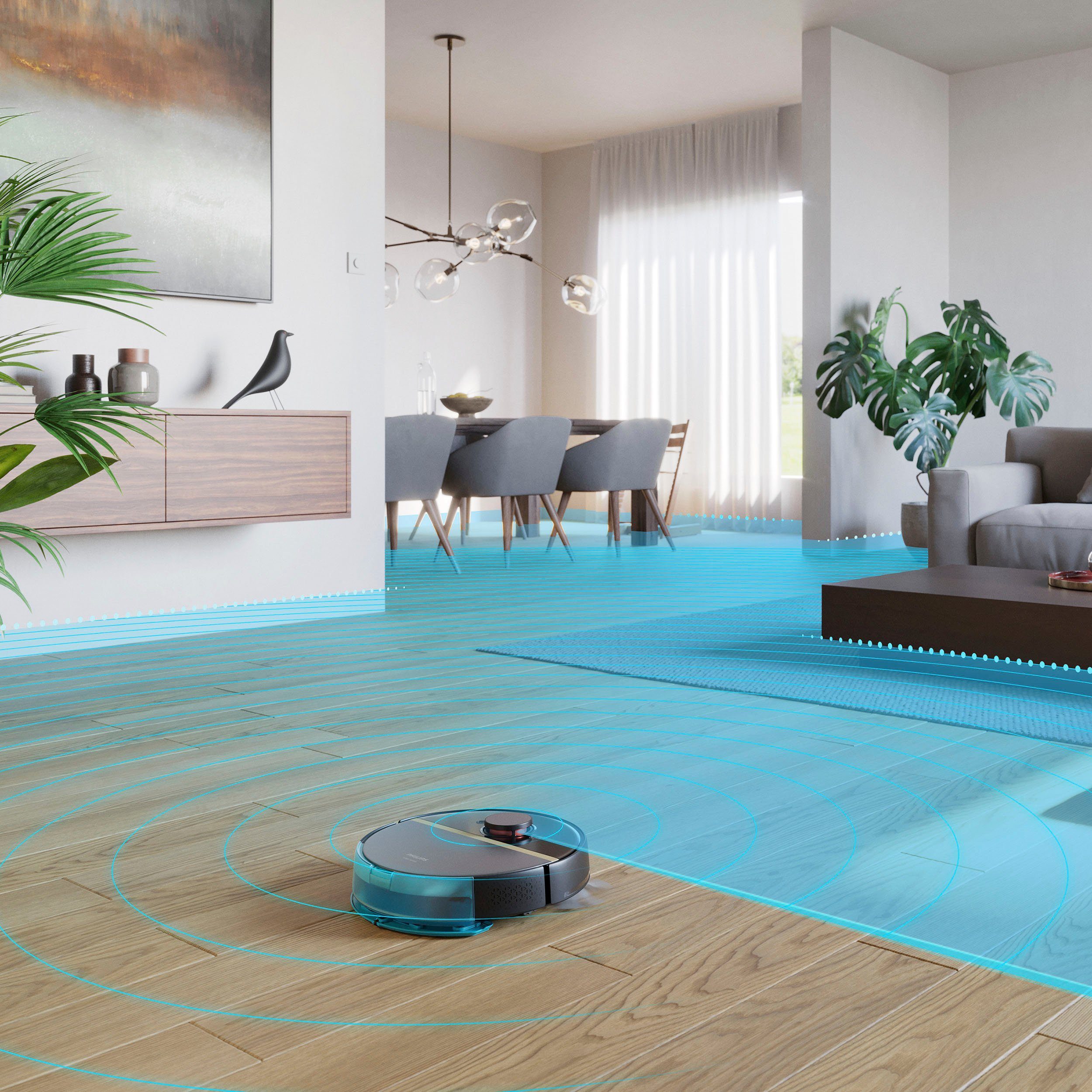 Philips Saugroboter XU7000/01, 180 min Akkulaufzeit, Teppichfunktion, 360° Lasernavigation und ToF-Sensoren, mit Vibrationswischer