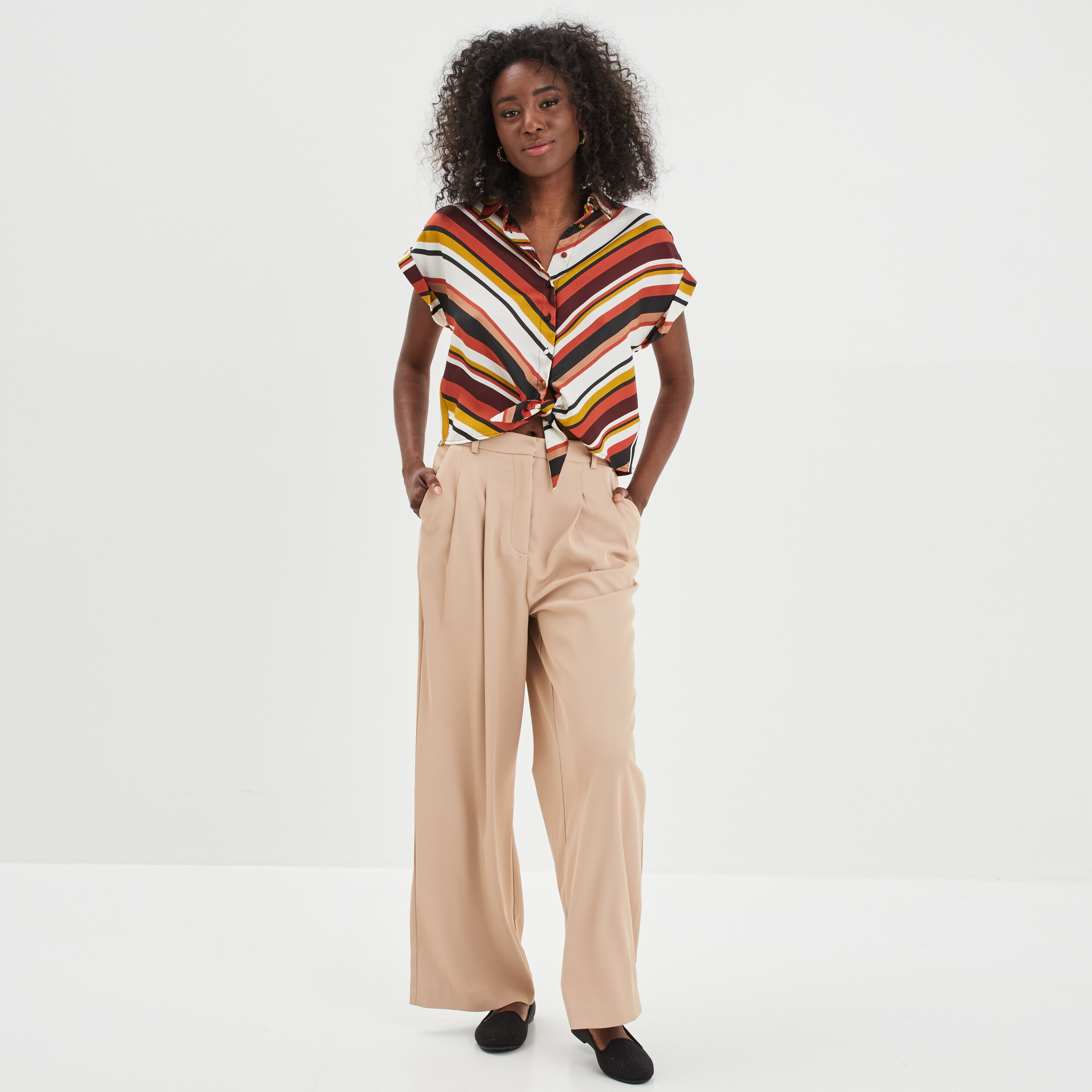 Chemise satin nouée manches courtes multicolore femme | La Halle