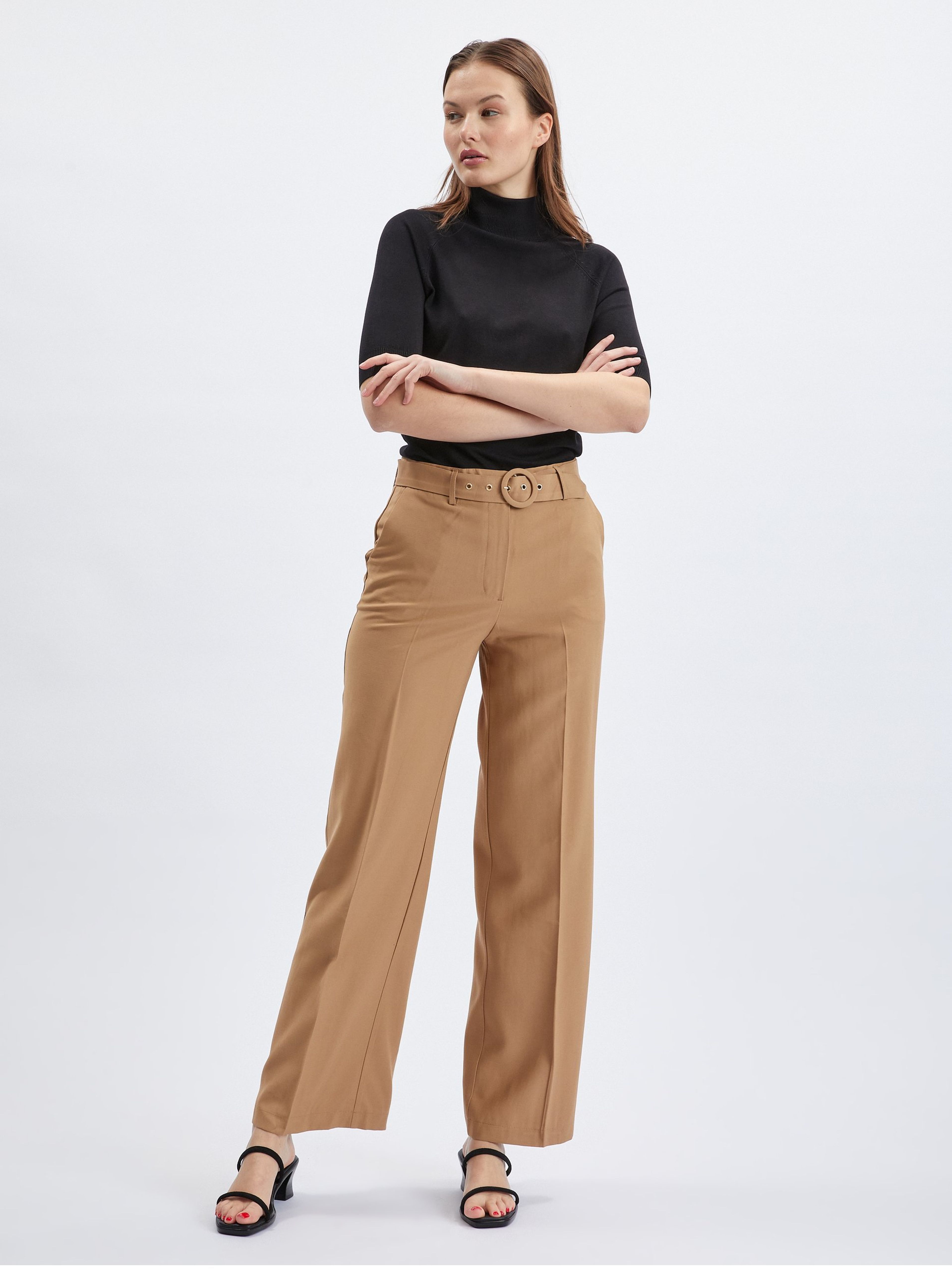 Hellbraune Damenhose mit Gürtel ORSAY