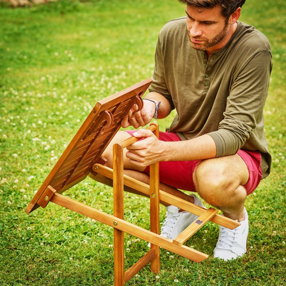 Casaria Klapptisch Akazie (1-St), Klapptisch Massiv Holz Klappbar 46x46 cm vorgeölt Balkontisch Holztisch Gartentisch Blumenhocker Campingtisch
