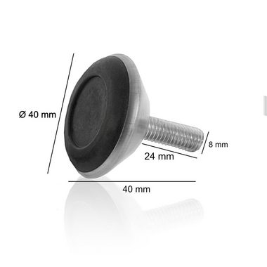 Zelsius Möbelfuß Möbelfüße Ø 40 mm (4 Stück), Gewinde Ø 8 mm, M8, Füße, Verstellbar
