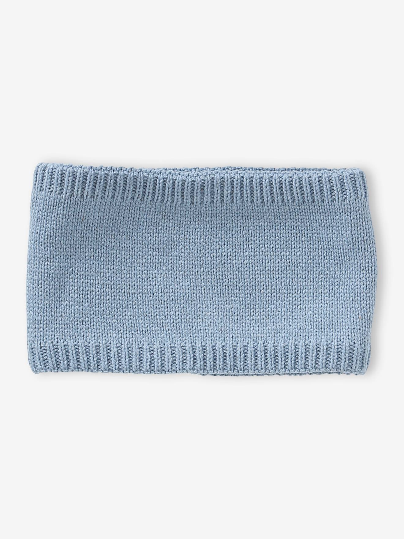 Ensemble bébé garçon bonnet + snood + moufles BASICS bleu grisé