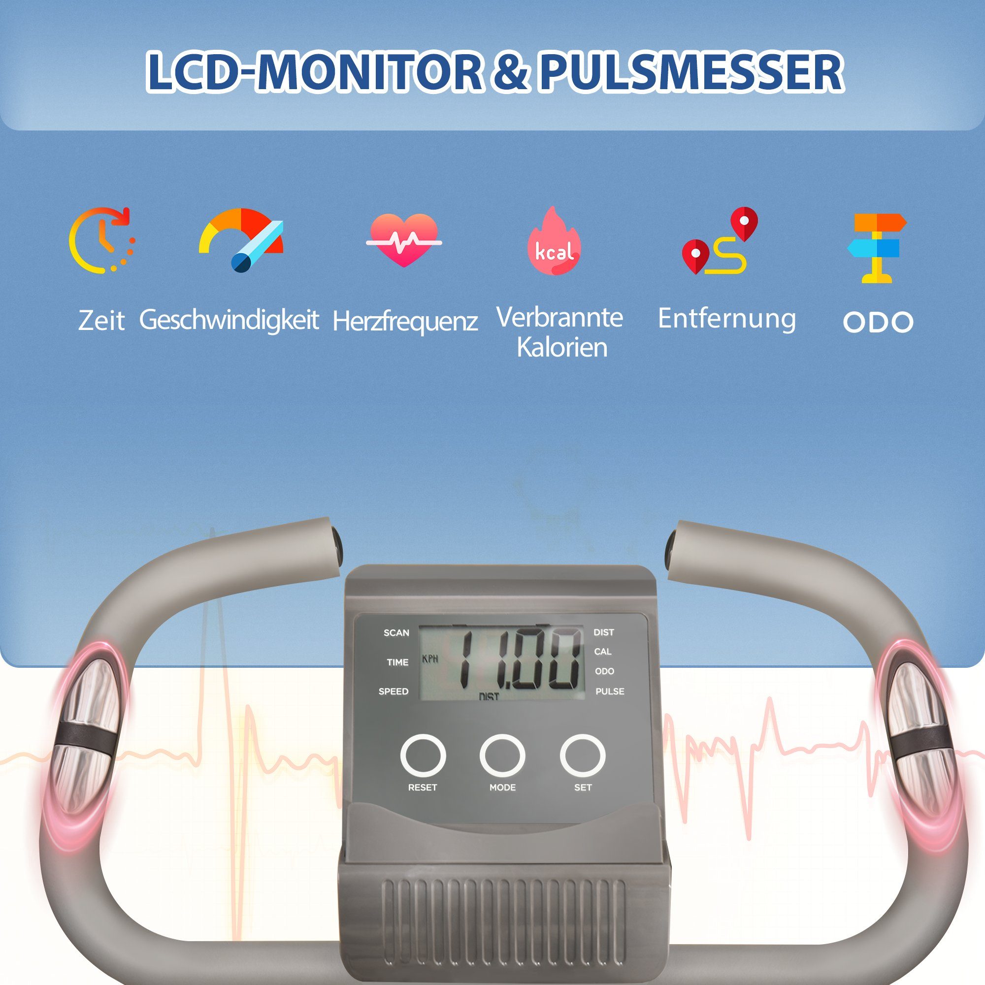 HOMCOM Heimtrainer X-Bike 2-in-1 Fahrradtrainer Hometrainer Trimmrad (1-tlg., Mit LCD-Monitor), X-Bike Fahrradtrainer LCD-Display klappbar einstellbar Grau