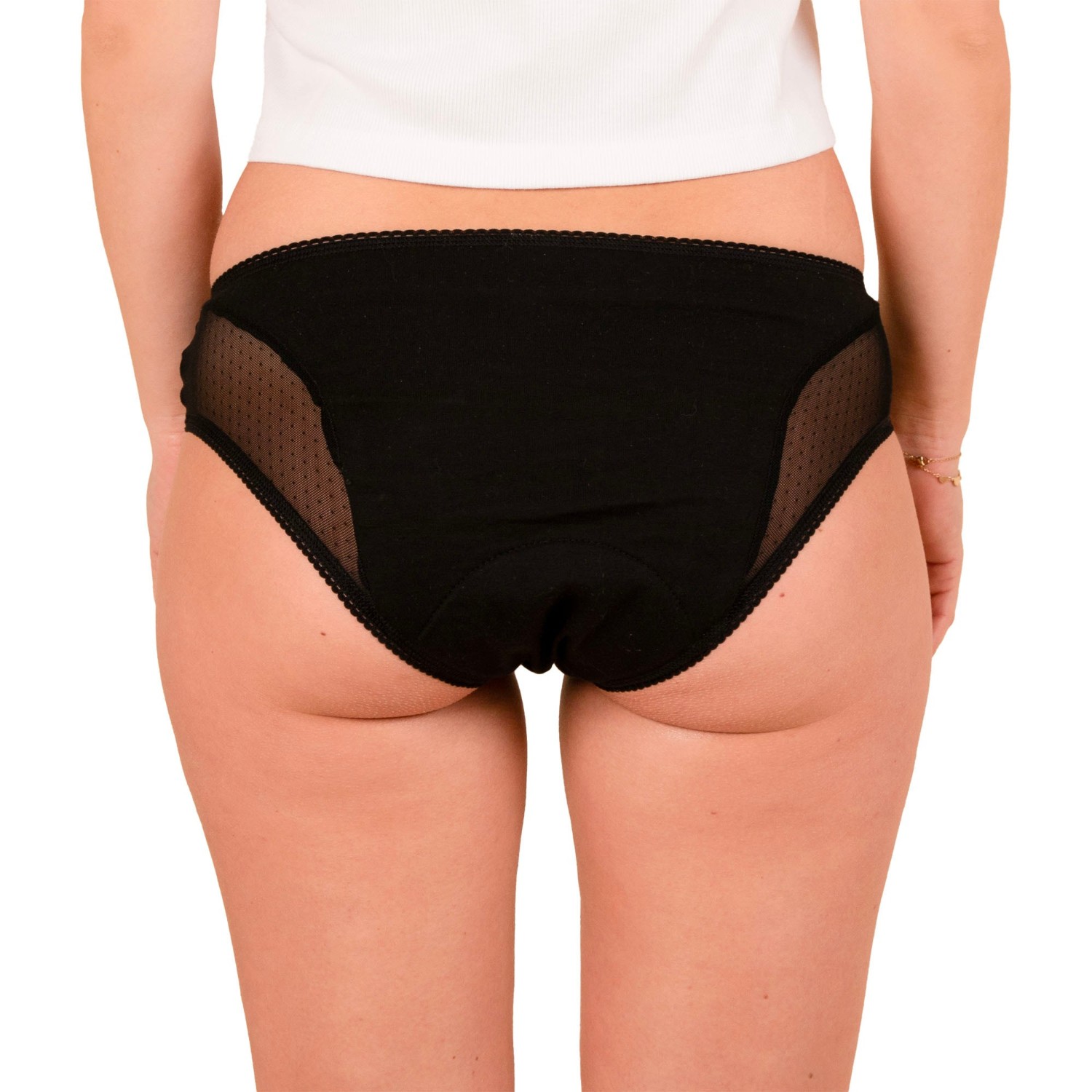 Jho Czarne majtki menstruacyjne w kropki na średni krwotok