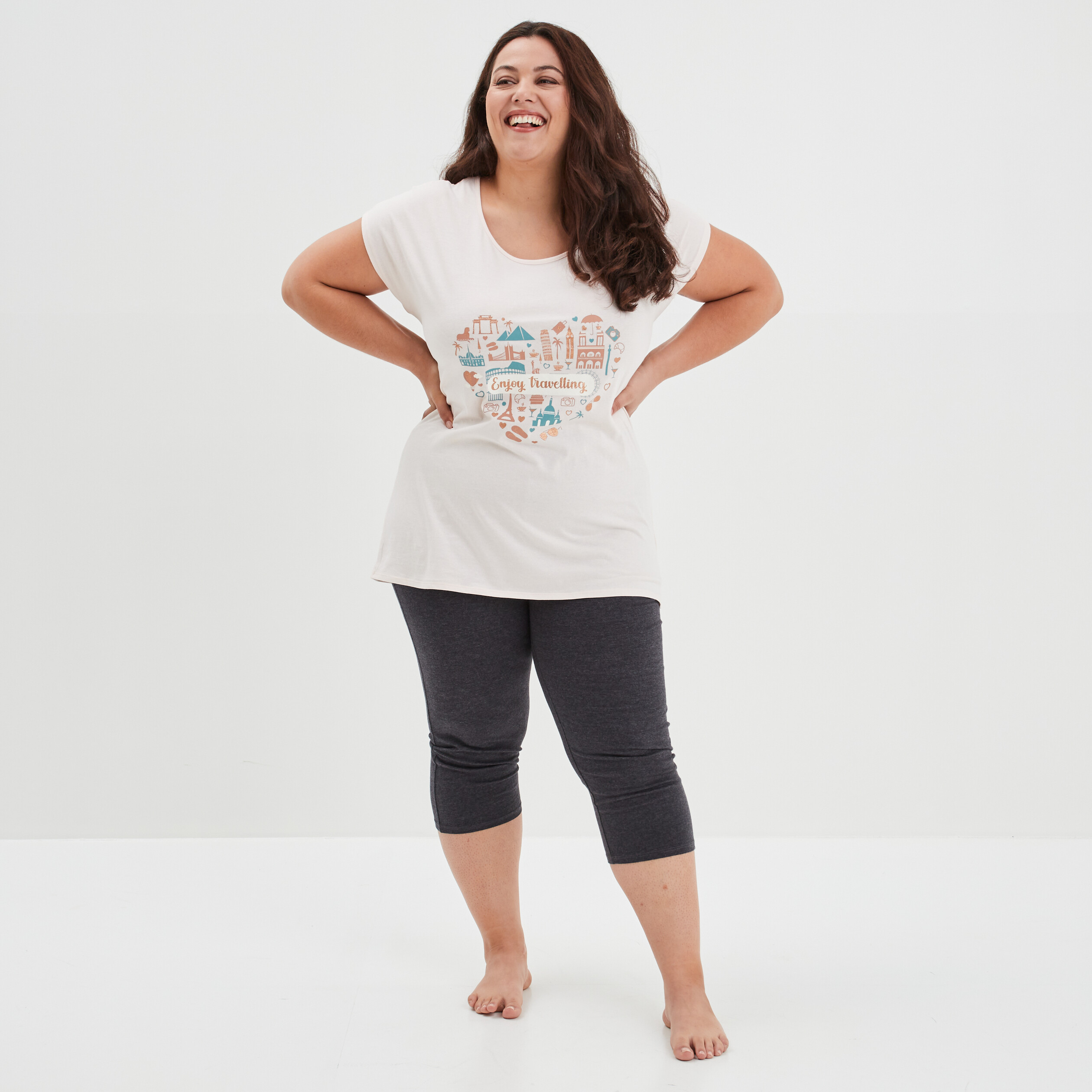 Ensemble pyjama corsaire Modavista rose clair femme grande taille | La Halle