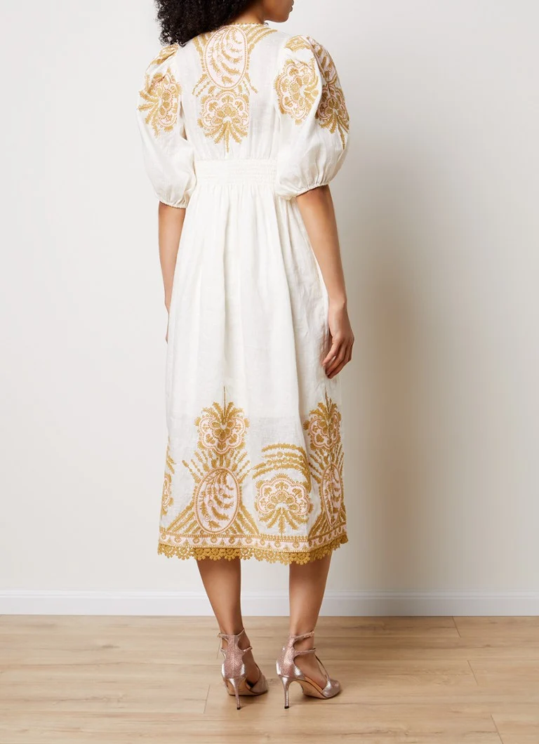 Zimmermann Waverly linen midi blouse dress with puff sleeves and side pockets