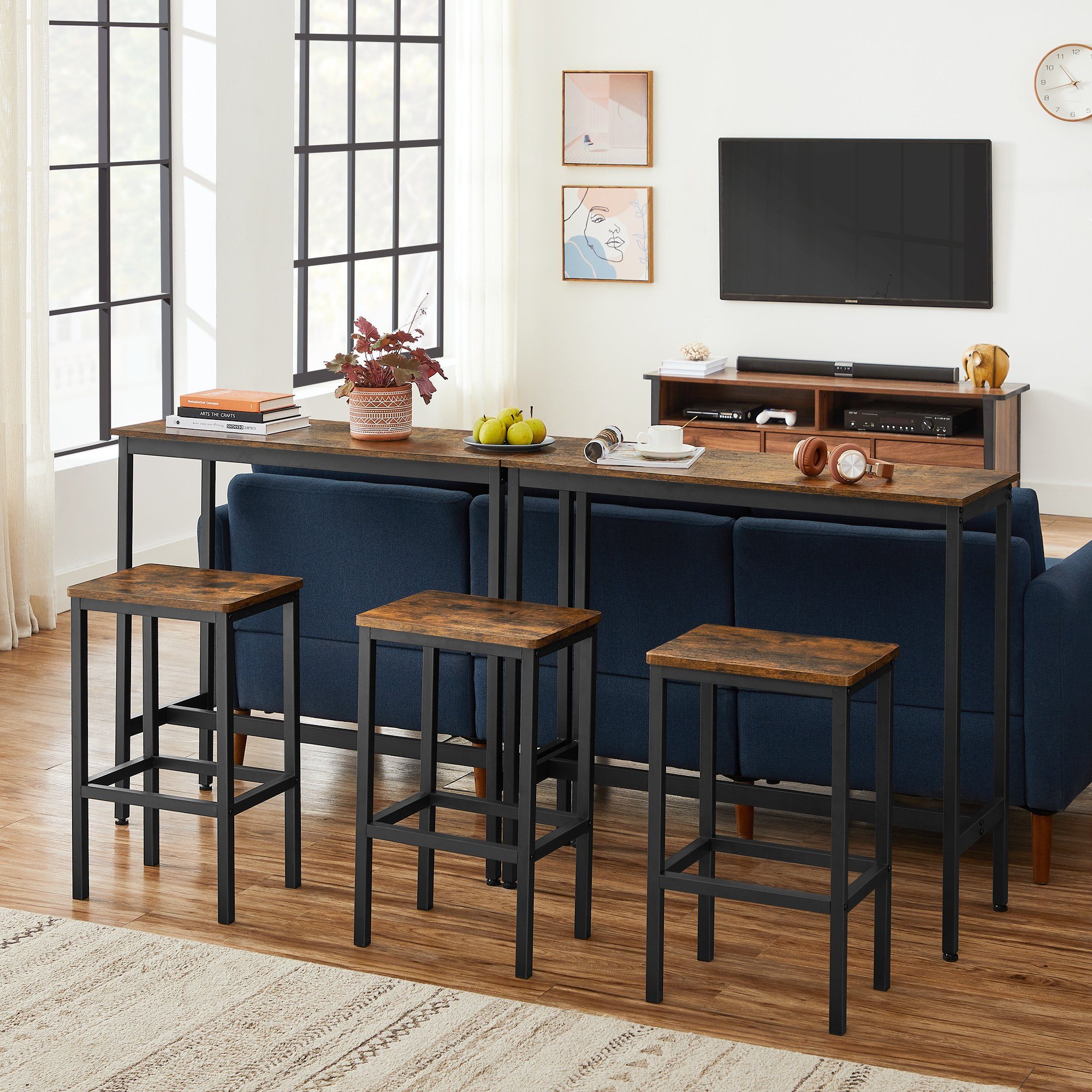 VASAGLE Bartisch Bartisch-Set, Stehtisch(100x40x90cm) mit 2 Barhockern