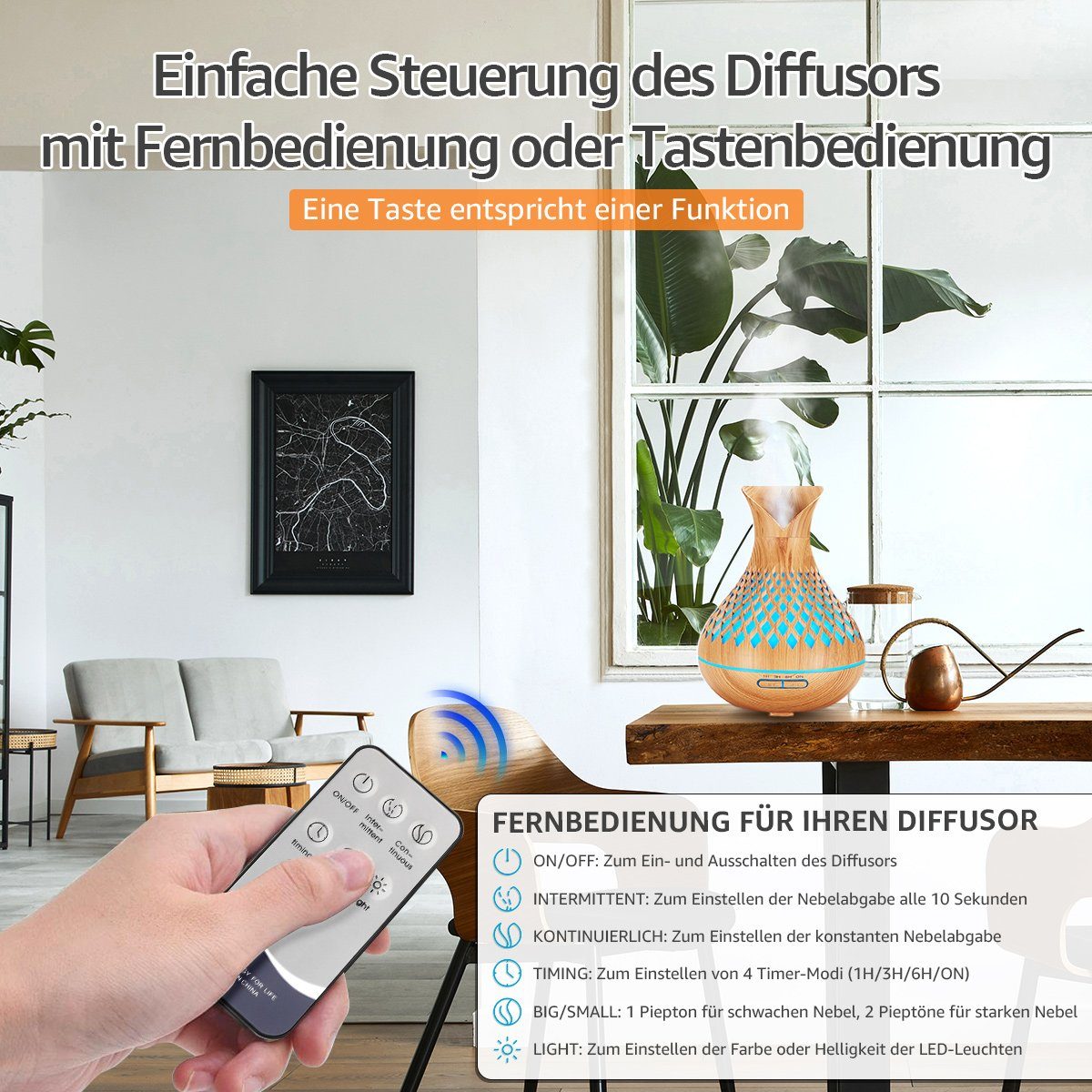 7Magic Luftbefeuchter Aroma Diffuser Luftbefeuchter Raumbefeuchter Oil Diffuserm, mit Timer, 0,50 l Wassertank, Ultraschall Aromatherapie Diffusor für Büro,Yoga,Spa,Schlafzimmer
