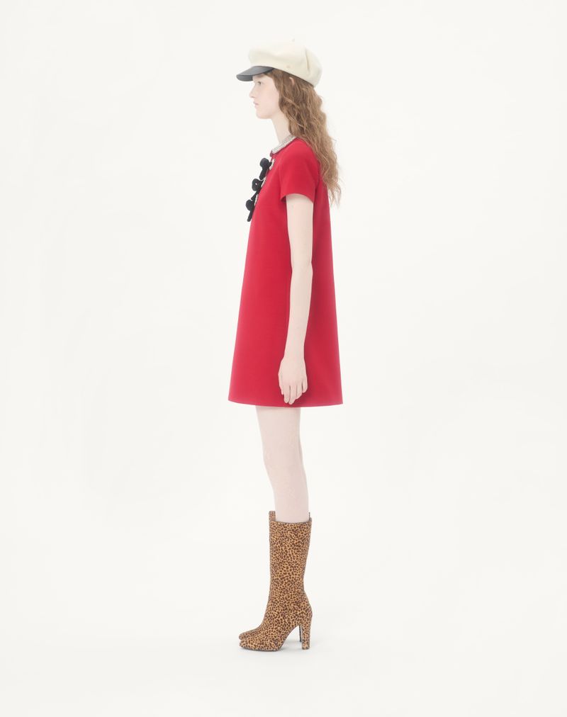 Vestido curto de crepe bordado de alta costura