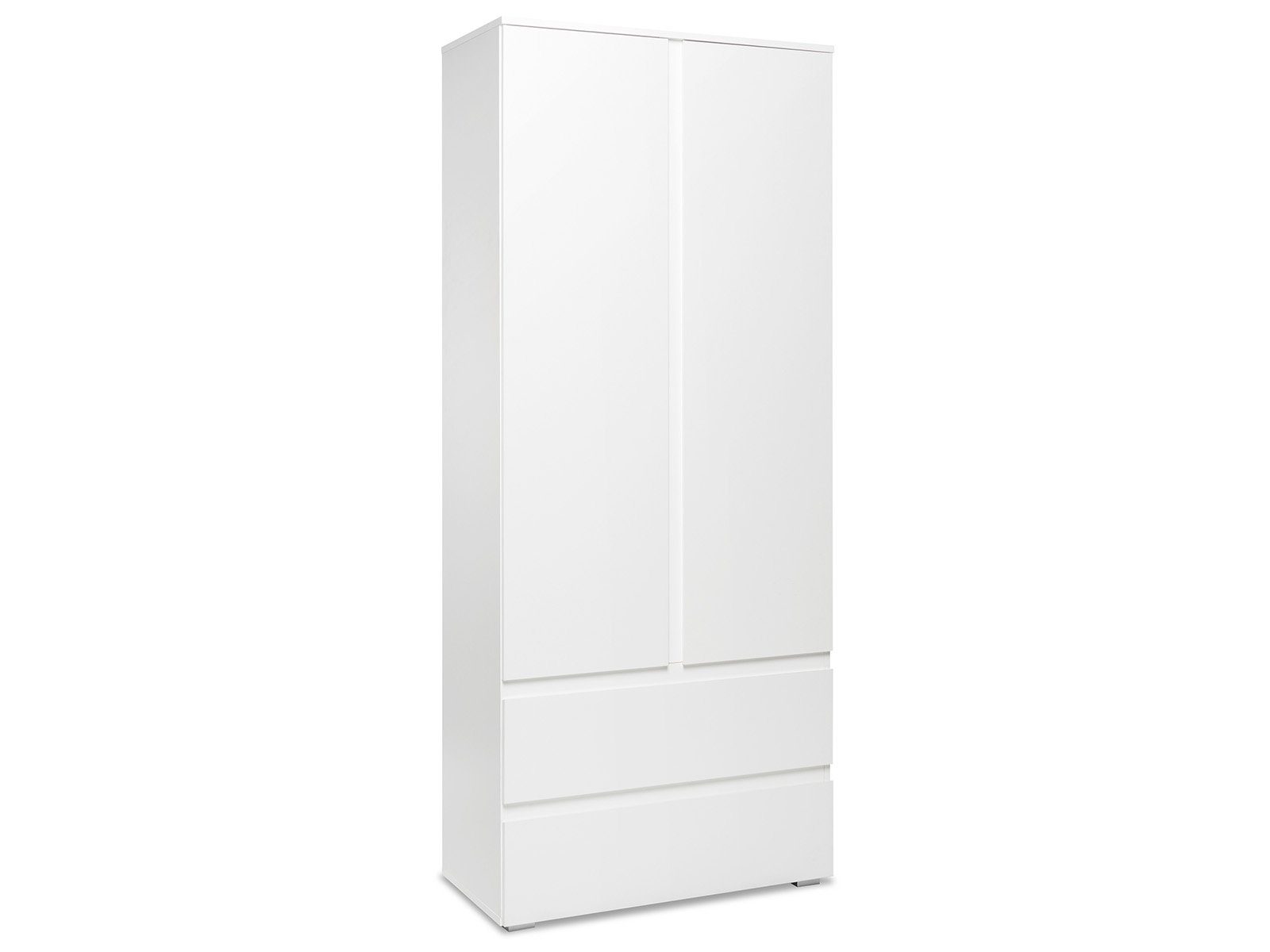 möbelando Mehrzweckschrank Ravenna Moderner Mehrzweckschrank aus melaminharzbeschichteter Spanplatte in Weiß-matt mit 2 Türen, 2 Schubkästen und 3 Einlegeböden. Breite 80 cm, Höhe 191 cm, Tiefe 40 cm.