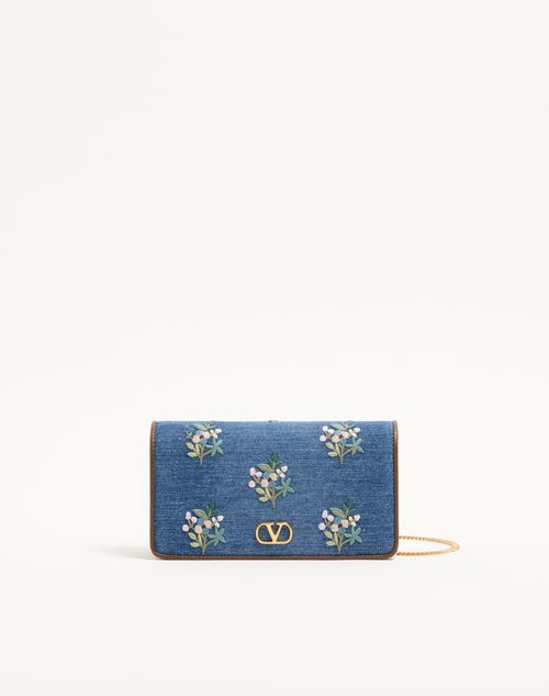 Valentino Garavani VLogo Signature Mini skuldertaske i denim med blomsterbroderi
