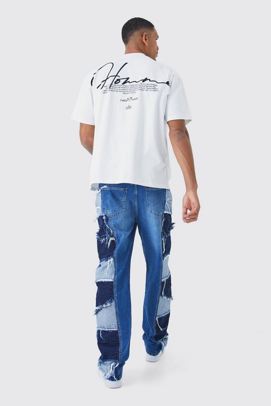 Tall lockere Patchwork Jeans mit Seitenstreifen