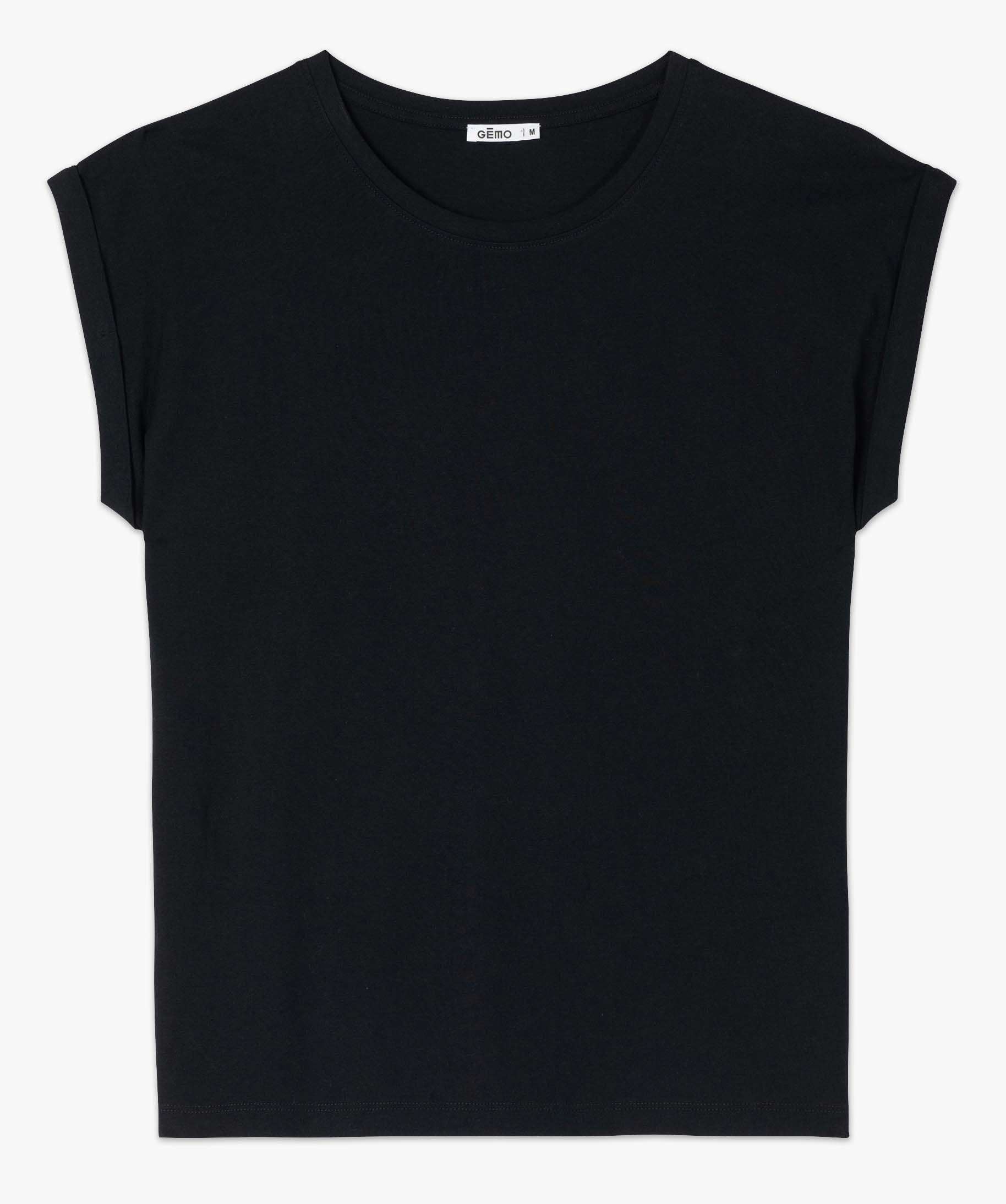 Tee-shirt femme à manches courtes avec revers noir | GEMO