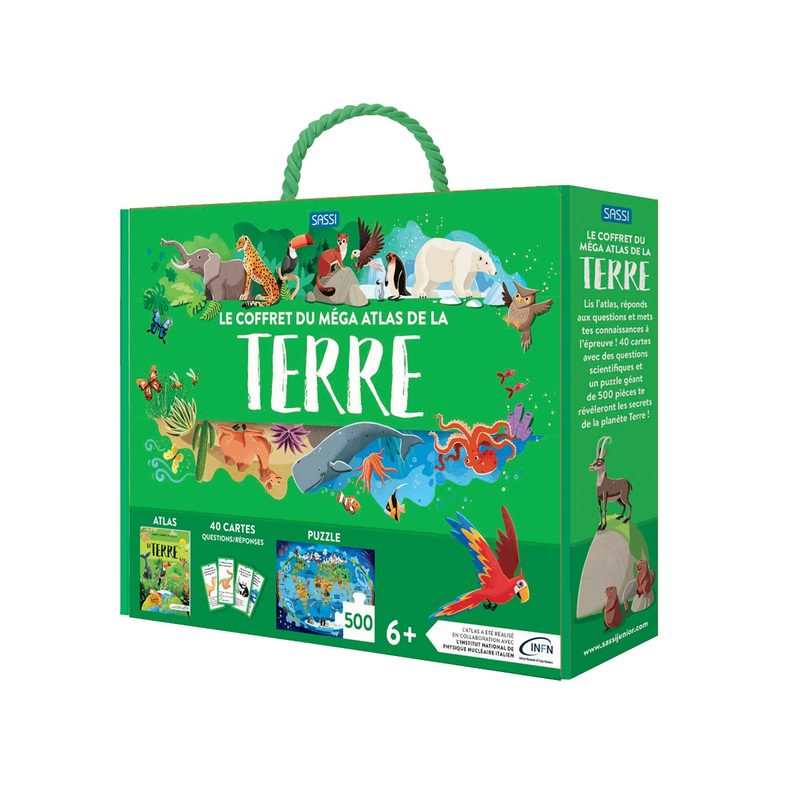 Le coffret du méga atlas de la terre avec puzzle 500 pièces Sassi