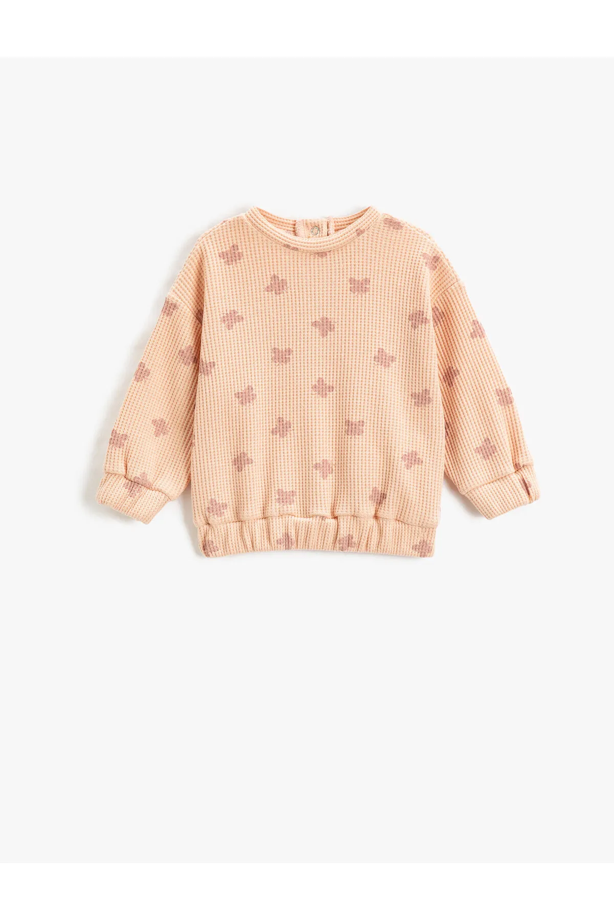 Koton  Sweatshirt mit Schmetterlingsdruck, strukturiertem Rundhalsausschnitt, langen Ärmeln und Druckknöpfen am Kragen