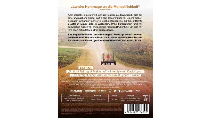 The Straight Story - Eine wahre Geschichte  (4K Ultra HD) (+ Blu-ray)