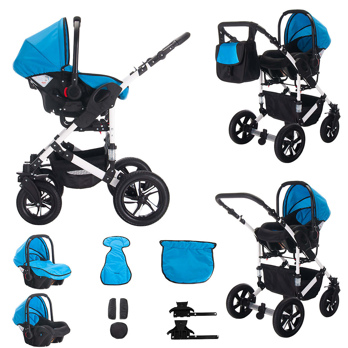 Florida | 3 in 1 Kombi Kinderwagen Komplettset | Hartgummireifen Kombikinderwagen