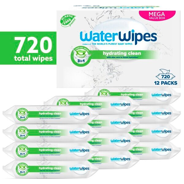 WaterWipes Hydrating Clean Baby Wipes 12 x 60 pieces