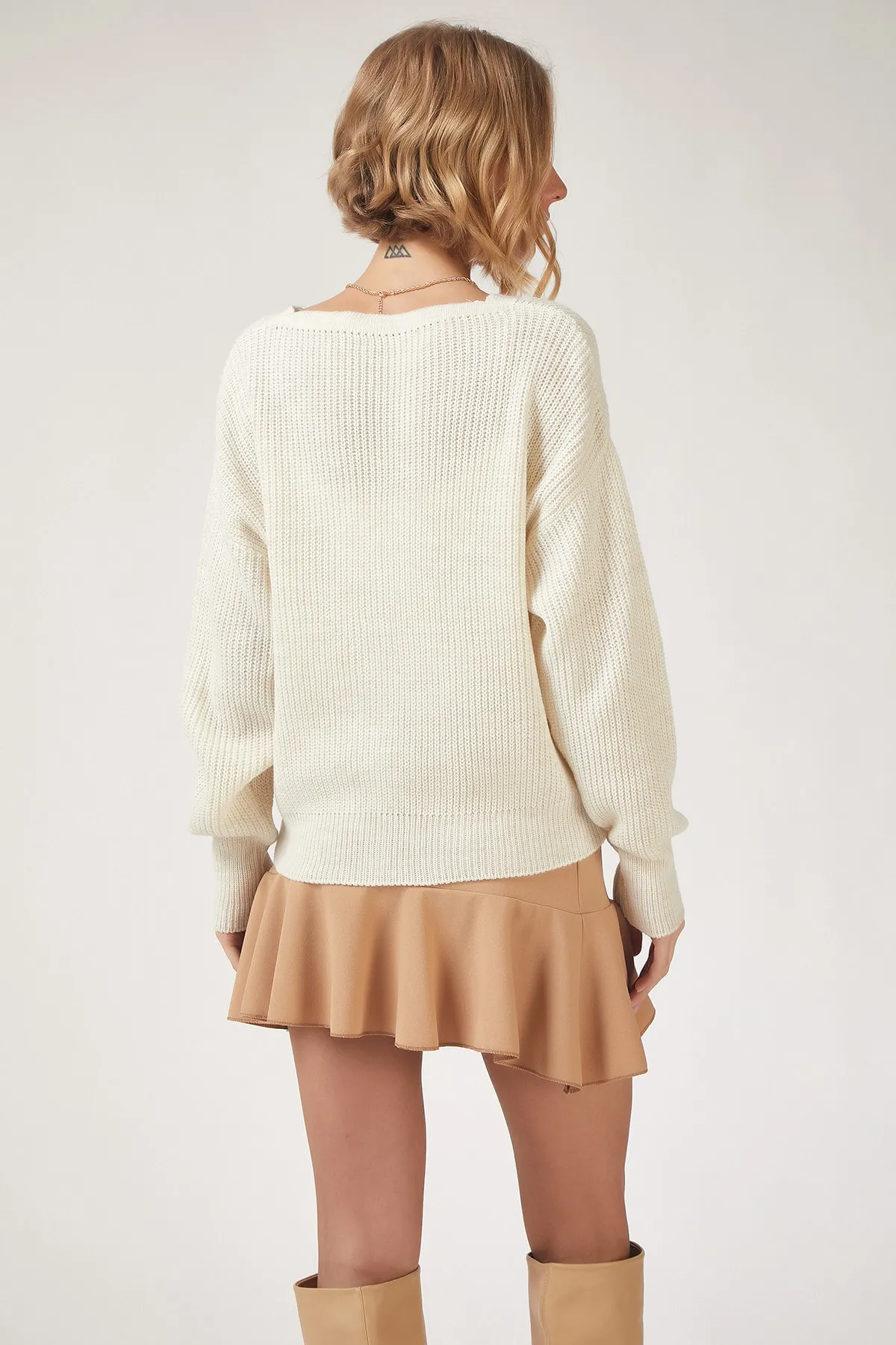 Happiness İstanbul  Strickjacke - Ecru - Regular Fit