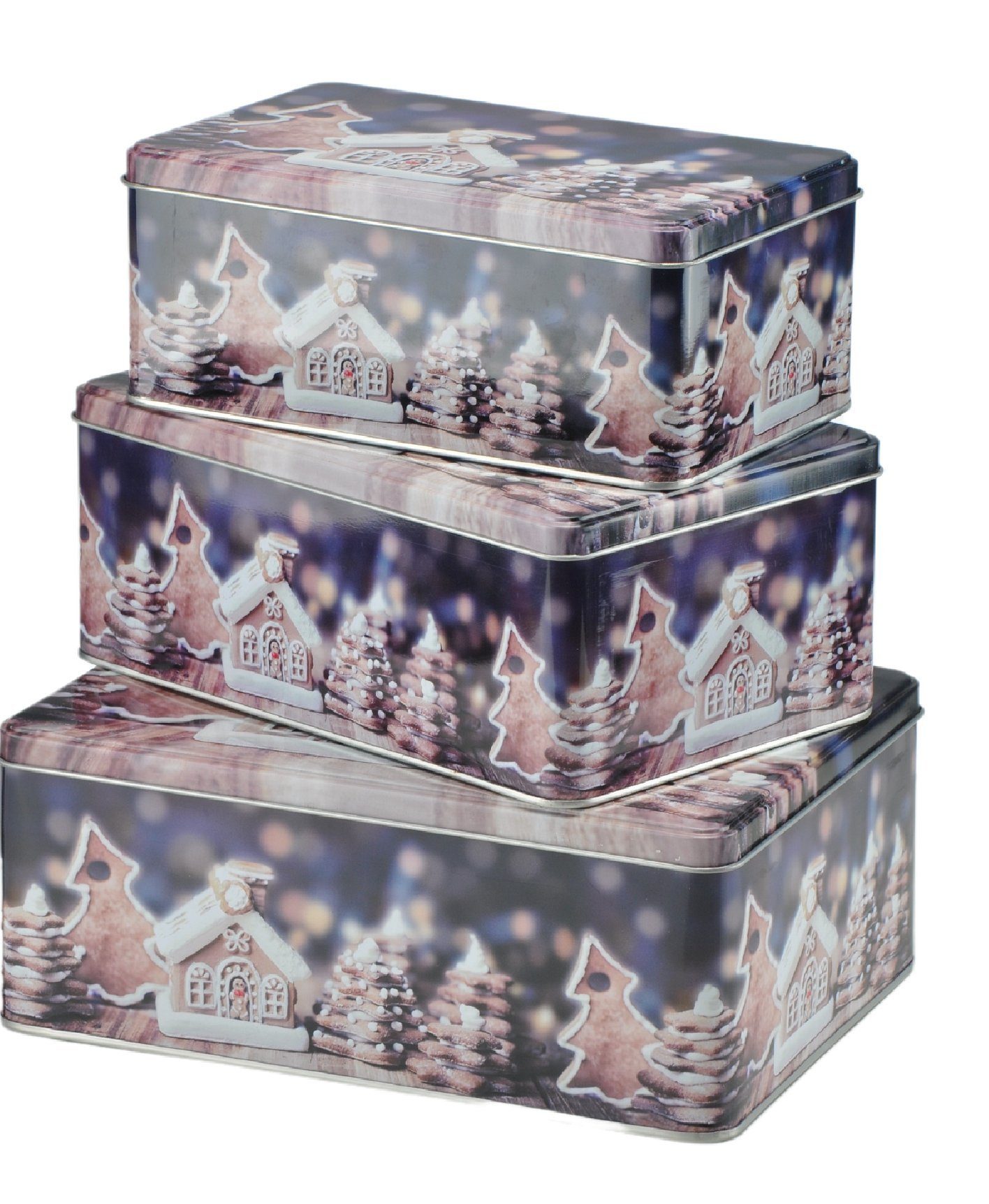 Rungassi Keksdose Weihnachts-Keksdosen Plätzchendosen Dosen 3er Set rechteckig Farbe: