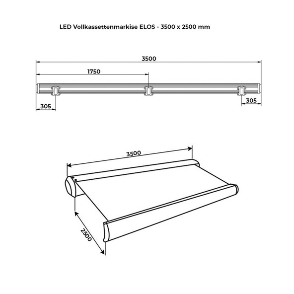 LED-Vollkassettenmarkise ELOS V2 inkl. Windsensor marineblau-weiß, 400 x 300 cm