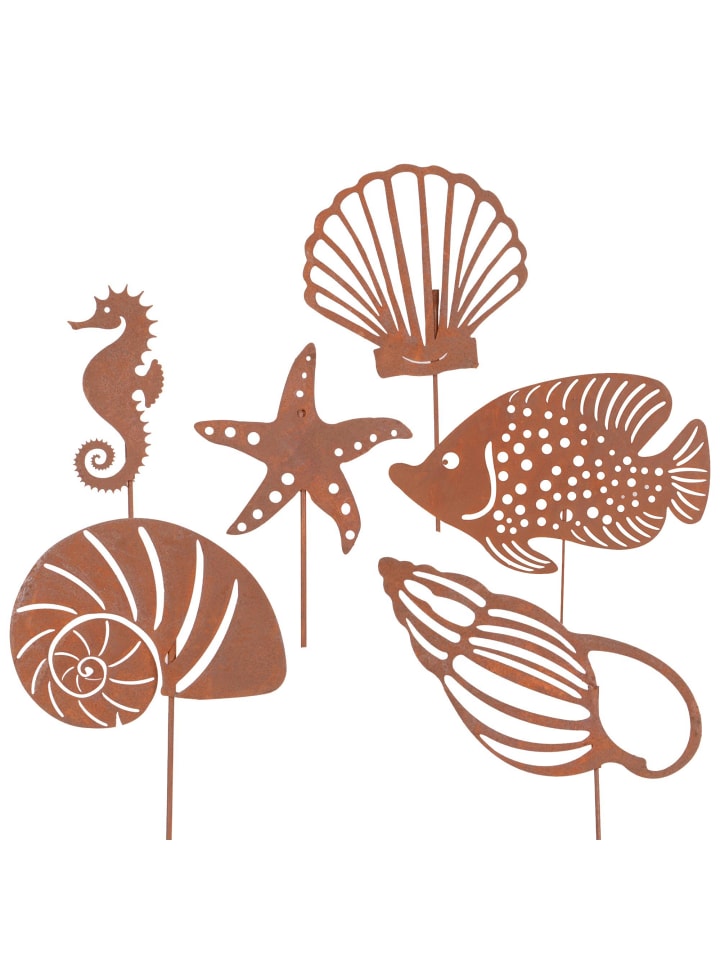 UNUS 6er Set Gartenstecker Rost Muscheln Fische Seestern in Braun günstig kaufen onesize