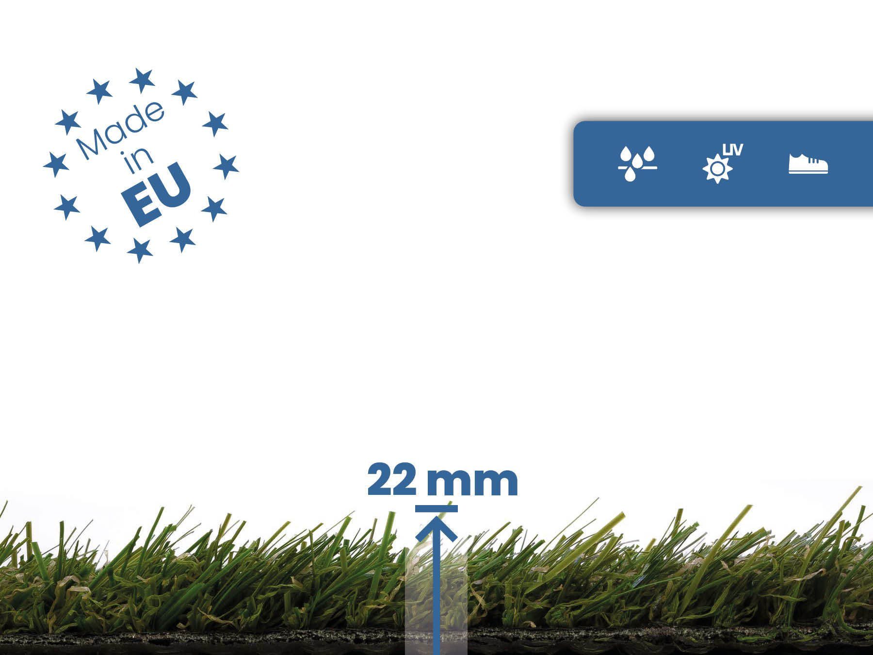 Kunstrasen COLORADO, Primaflor-Ideen in Textil, rechteckig, Höhe: 30 mm, mit Drainagefunktion, ideal für Balkon & Terrasse