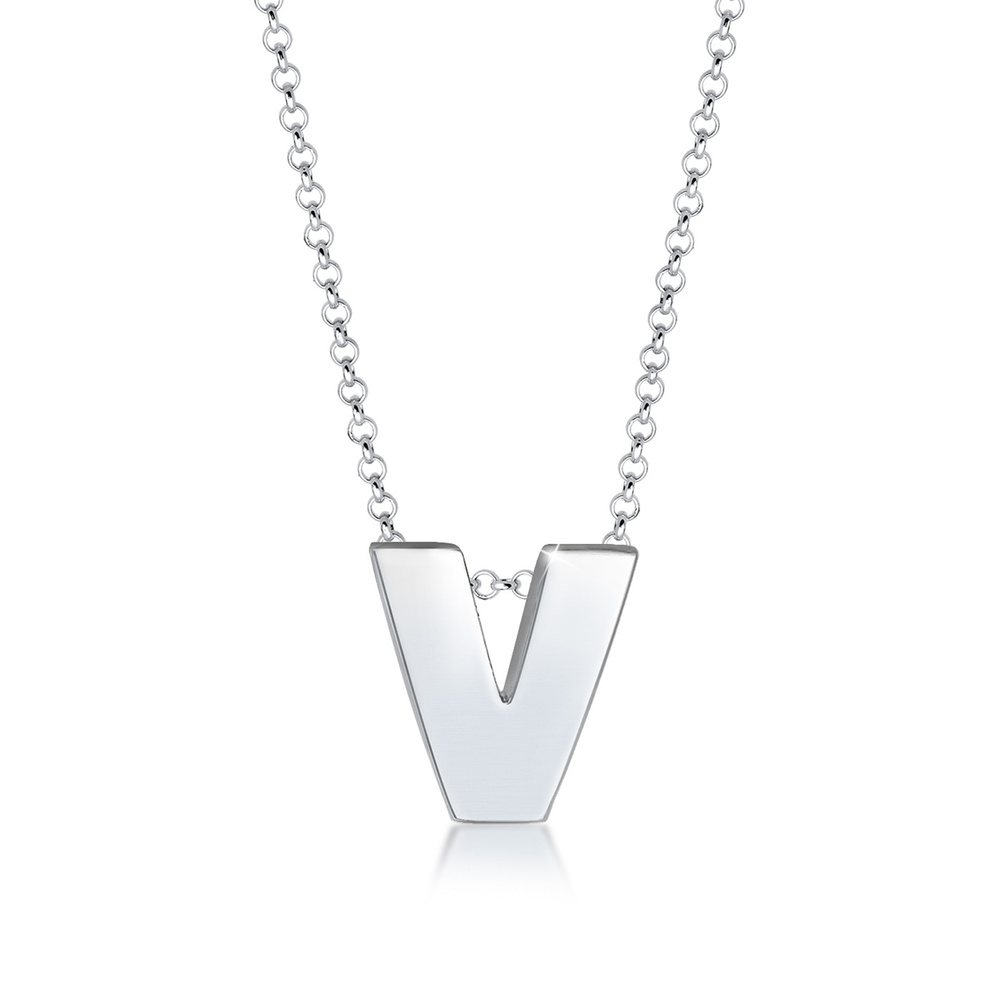 Elli Elli Collier Femme Pendentif Lettre V Initiale - (925/1000) Argent Bijoux