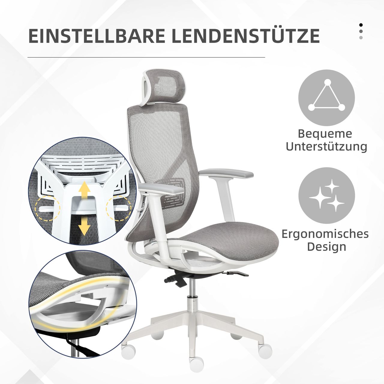 Vinsetto Bürostuhl Drehstuhl höhenverstellbar mit 3D-Armlehne 3 Stufen Mesh