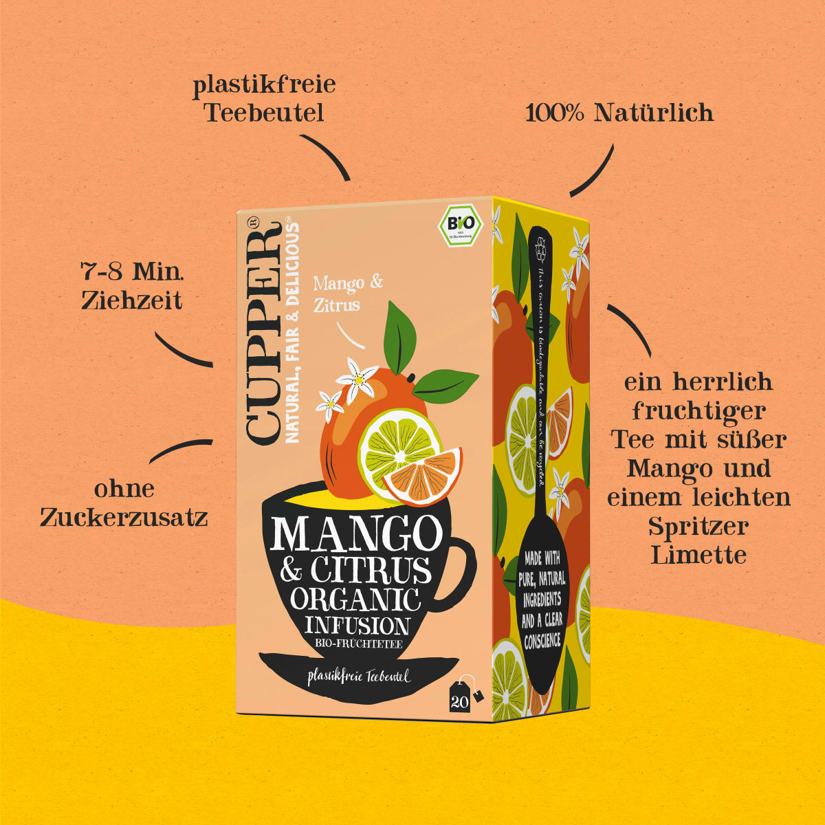 Früchtetee Mango, Citrus (20 Beutel), 36 g
