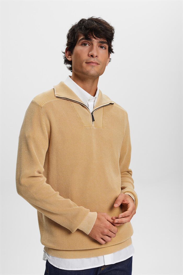 Pullover mit halbem Zipper, 100 % Baumwolle