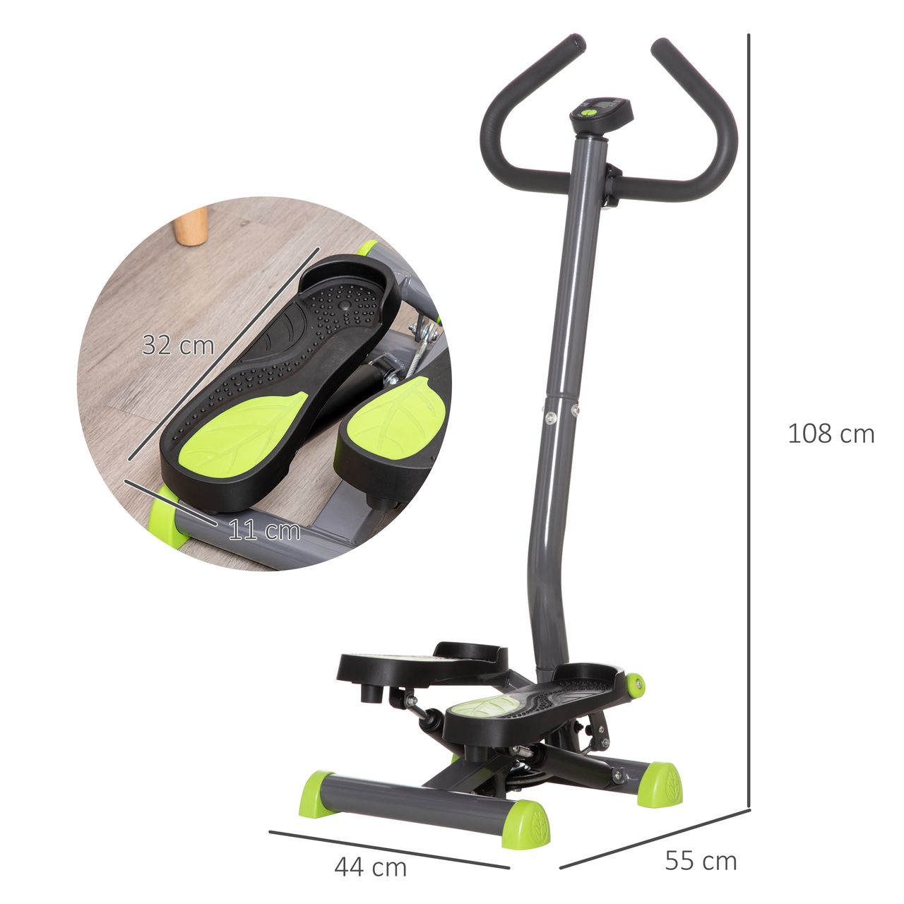 HOMCOM Stepper Fitness Swing Stepper mit LCD-Schirm bis 100 kg 55 x 44 x 108 cm