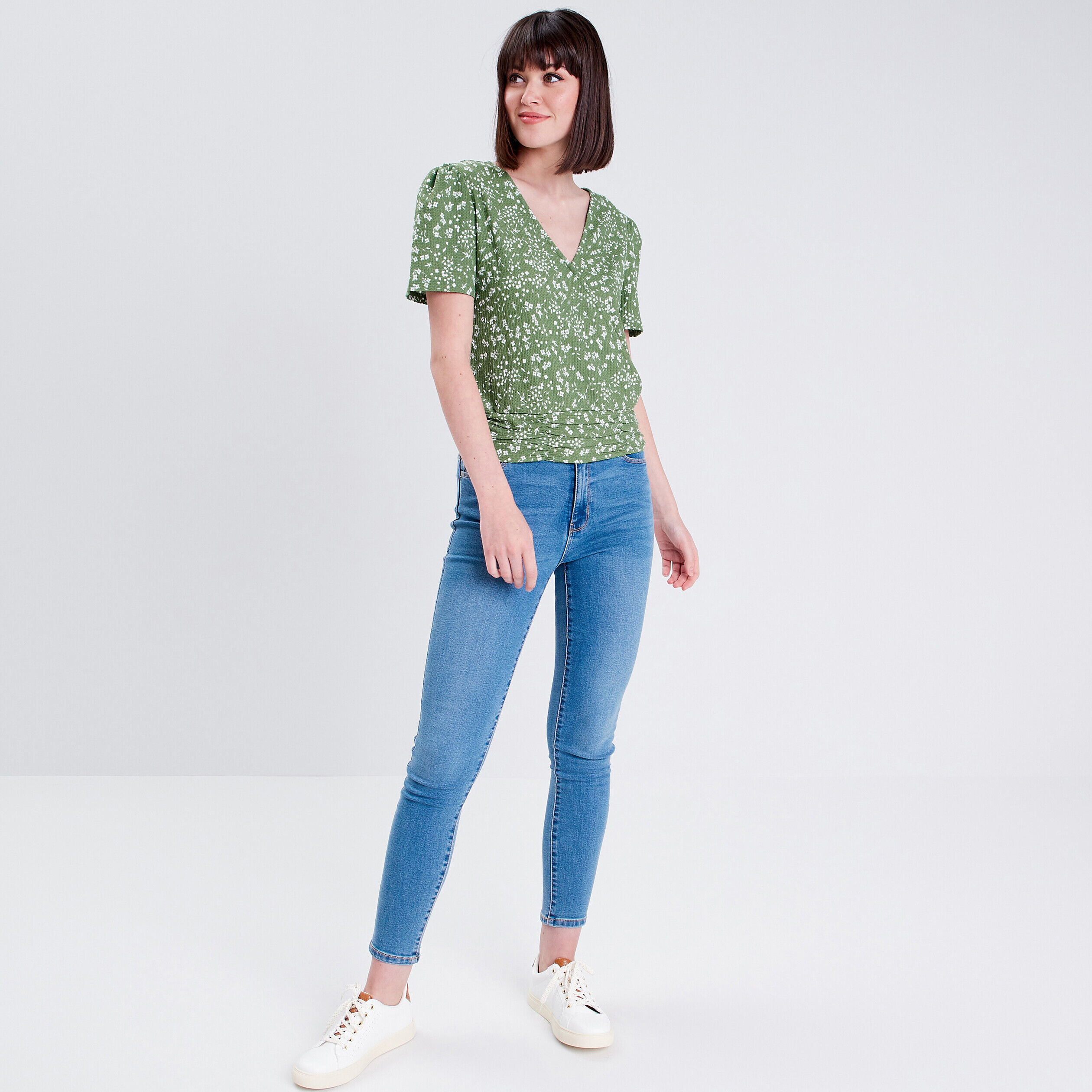 Blouse manches courtes vert femme | Cache Cache