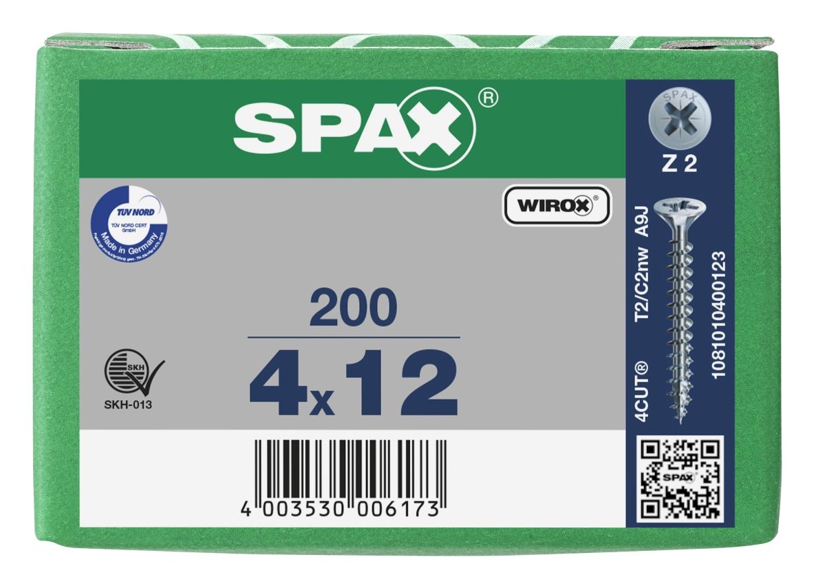 SPAX 1081010400123 Univerzalni vijak 4 x 12 mm Polni navoj, ugreznjena glava, križni navoj Z2 - 200 kosov