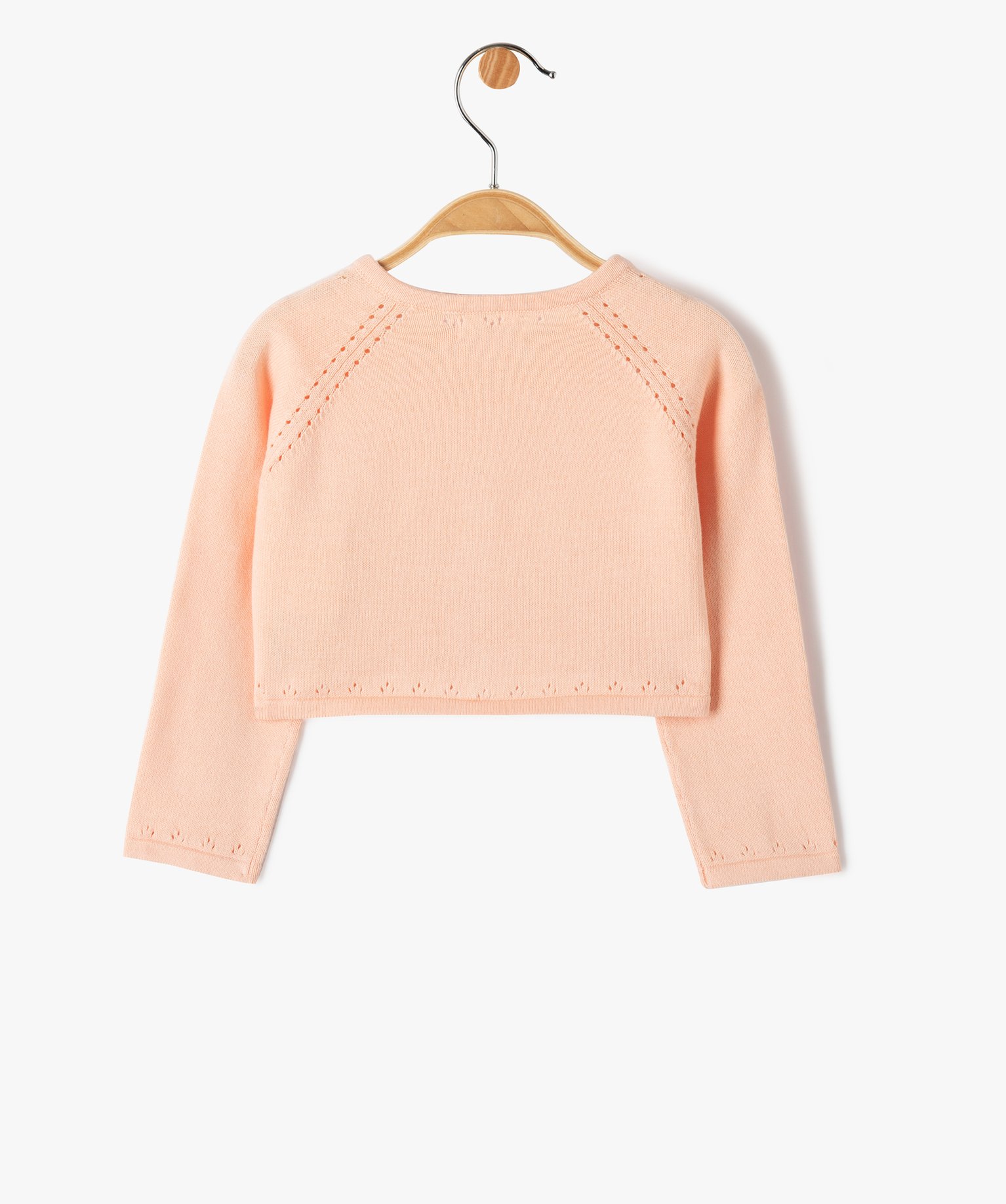 Gilet bébé fille court à maille ajourée rose | GEMO