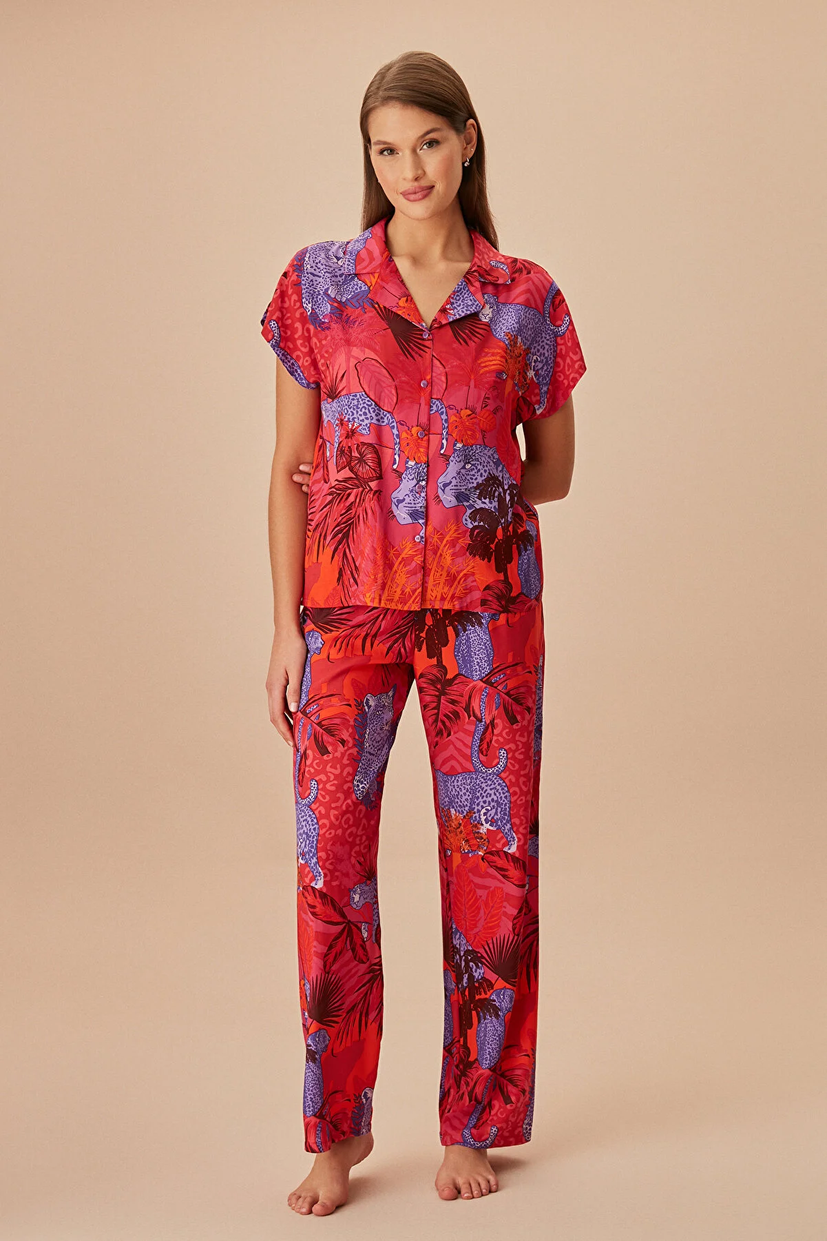 SUWEN  Maskulines Pyjama-Set mit Leo-Print